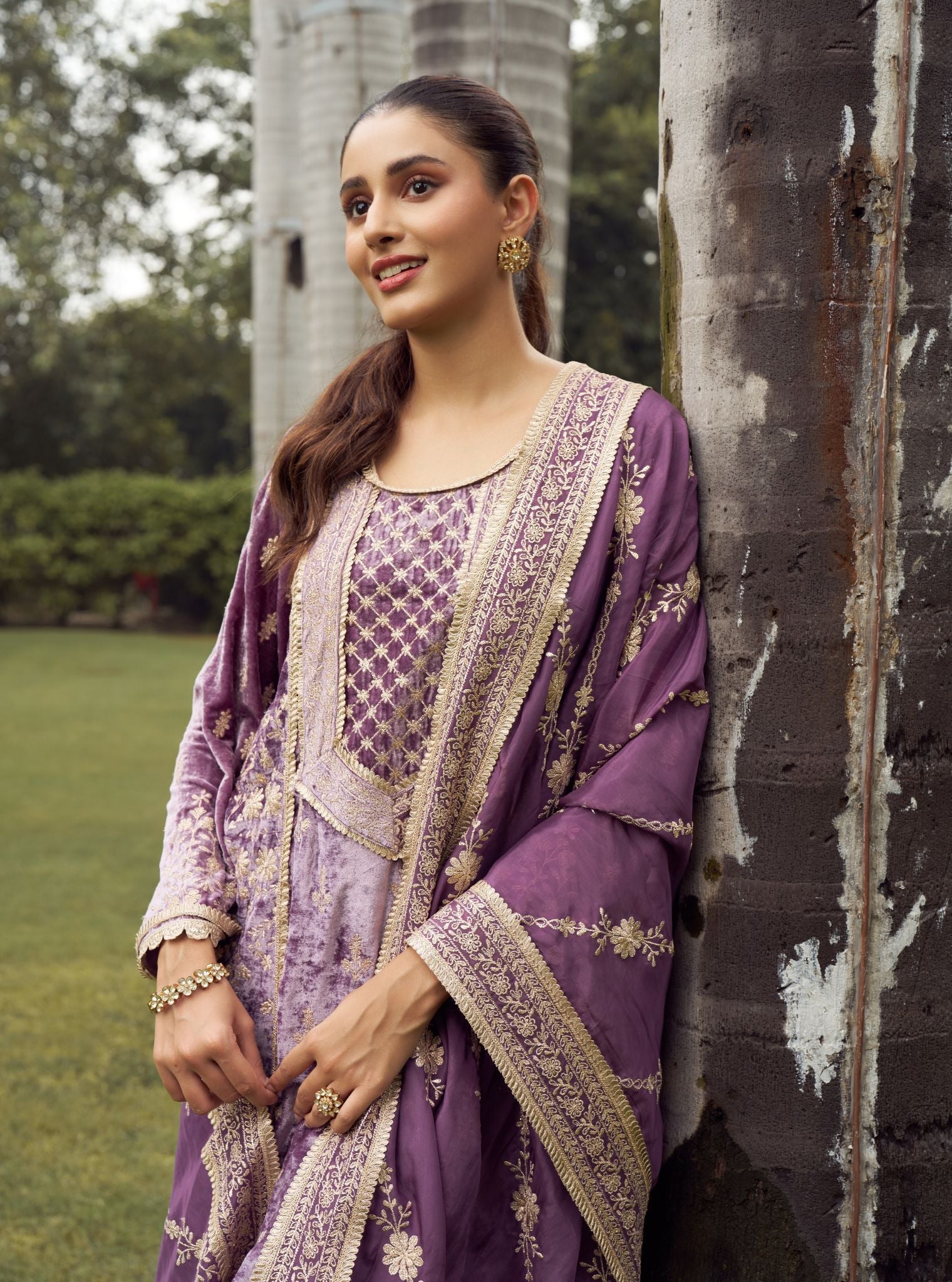 Shayari Velvet Lavender Kurta with Dhoti Pant Set