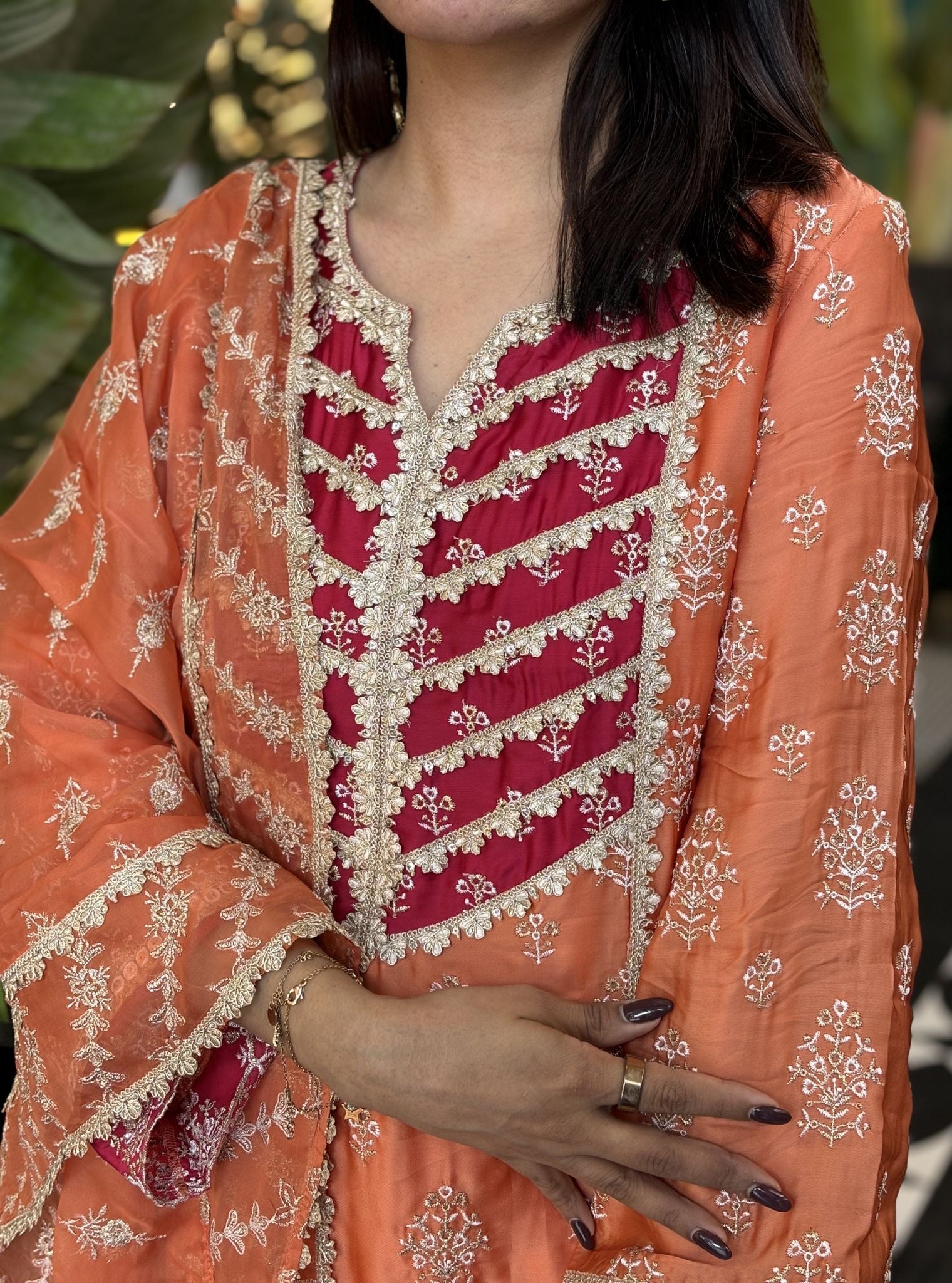 Shubh Organza Satin Burnt Orange Set