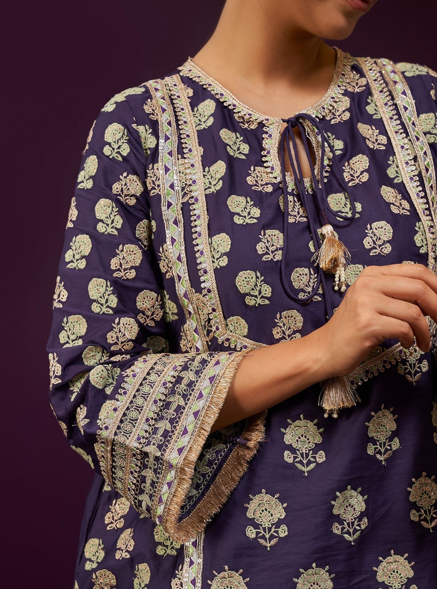 Aphinya Pima Satin Purple Kurta Set