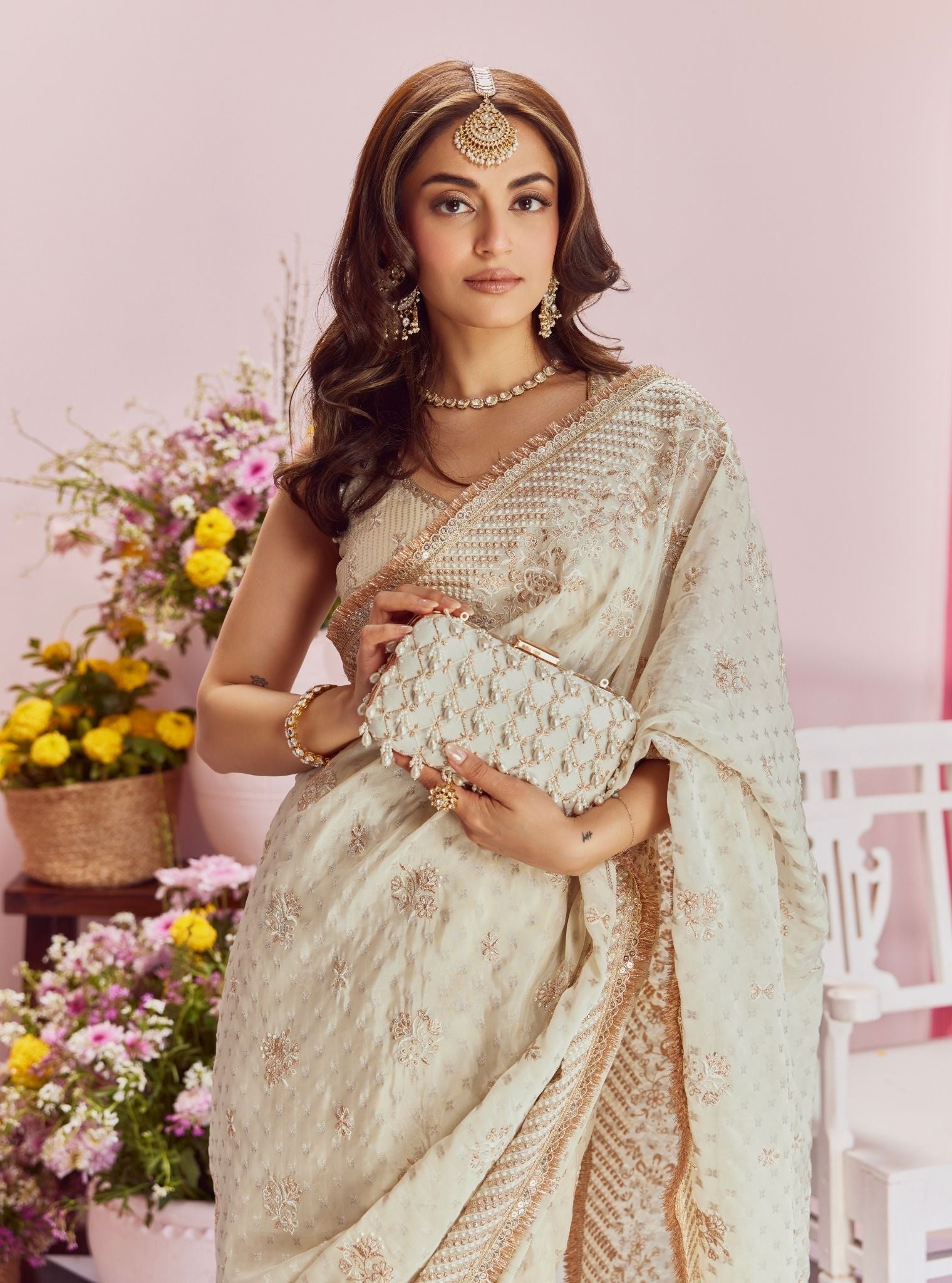 lagan Banarsi Off White Saree