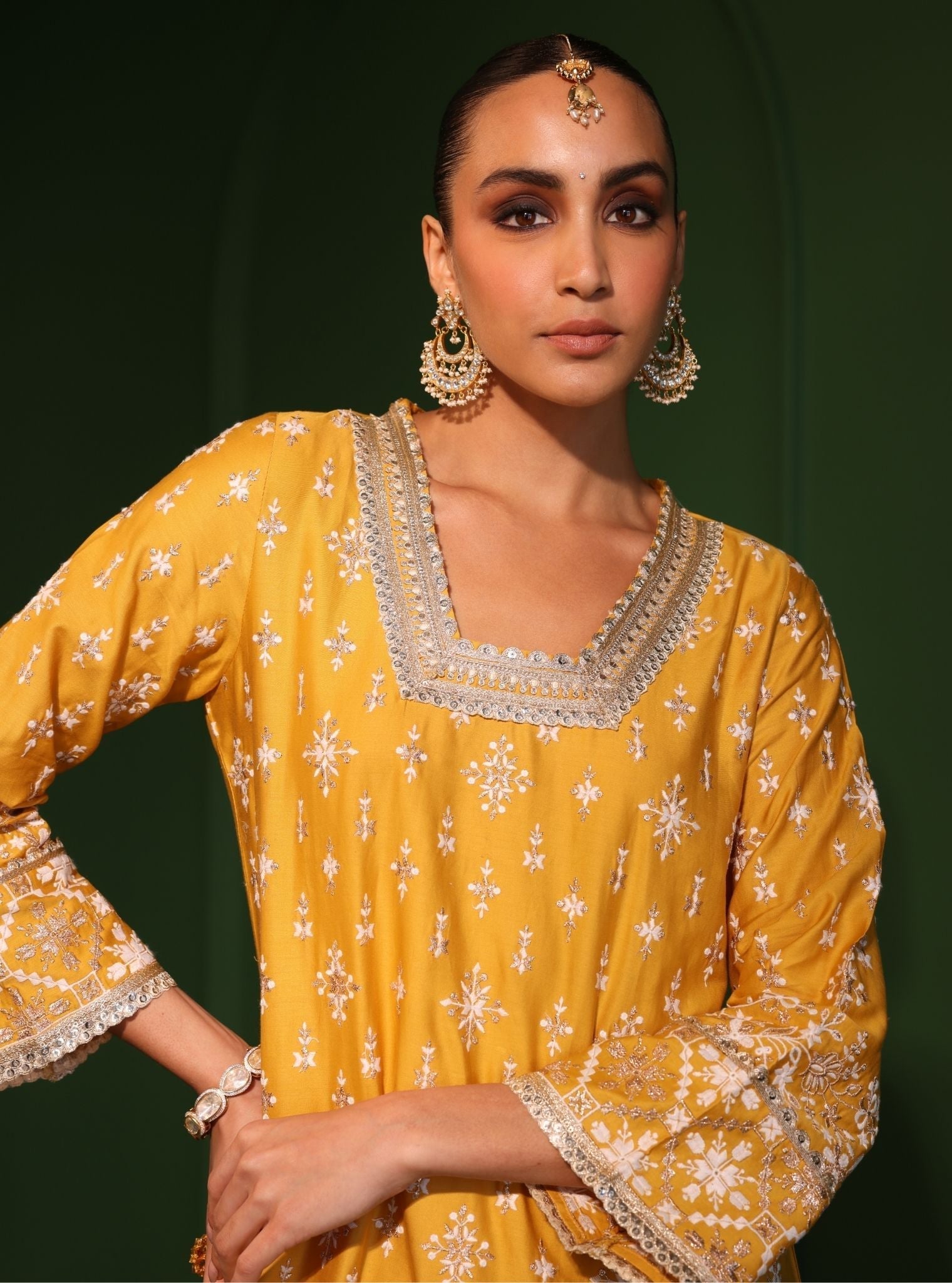 Kalander Pima Satin Yellow Kurta Set