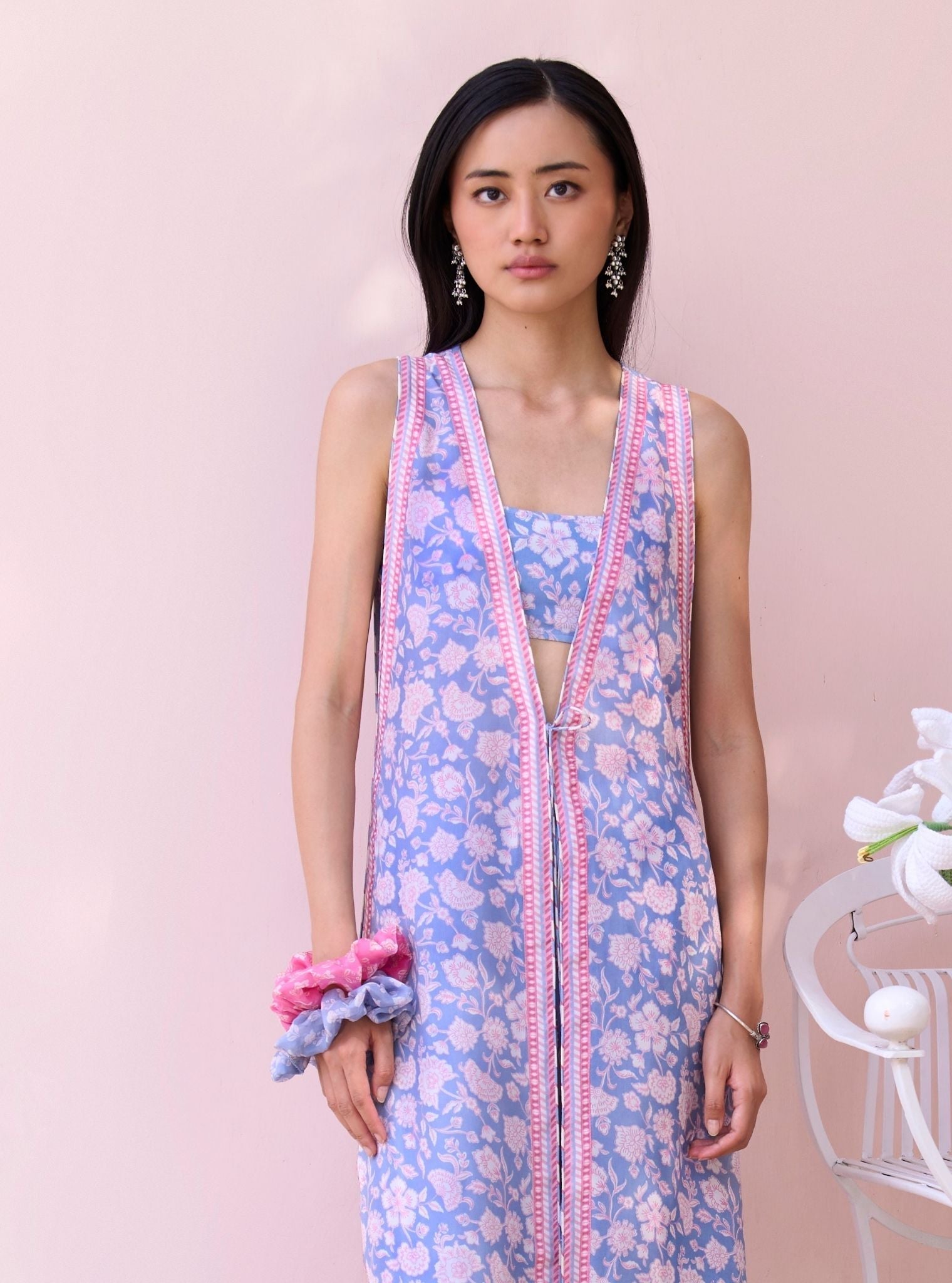 Maharose Steel Blue Printed Lawn Jacket Set