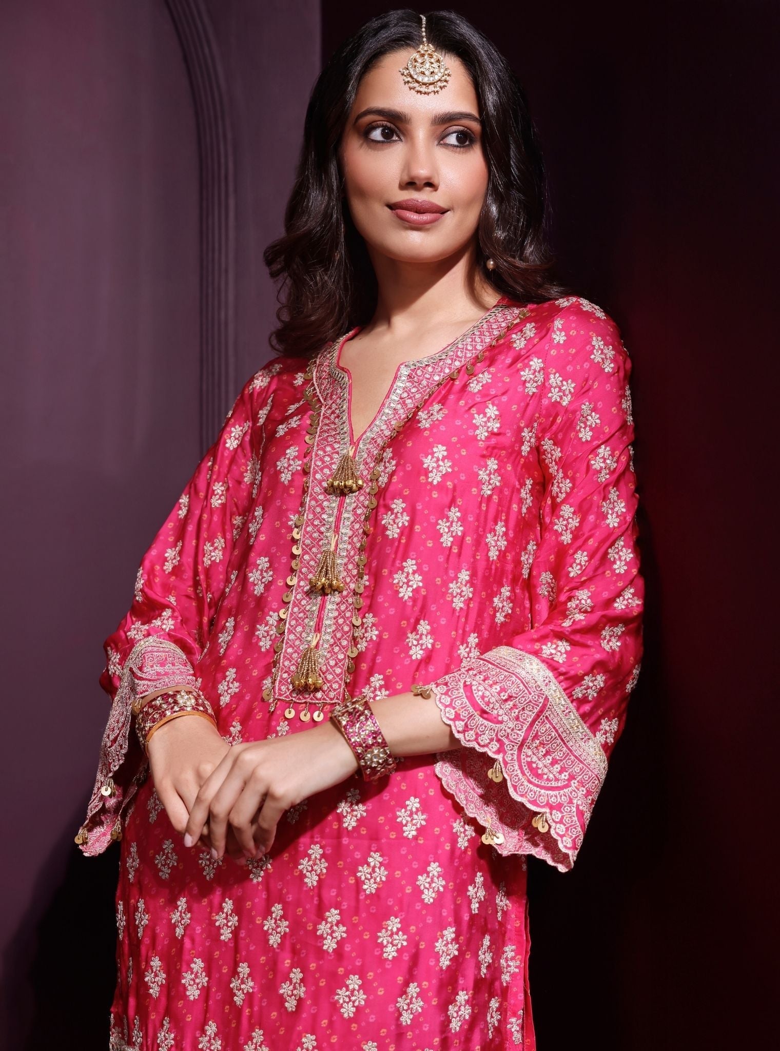 Elira Cupro Satin Fuschia Kurta Set