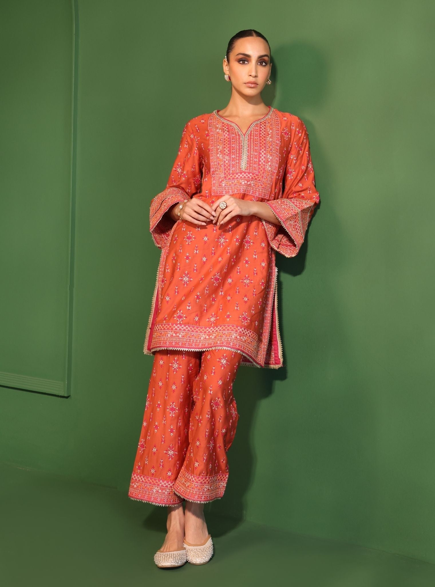 Nikhat Pima Satin Orange Kurta Set