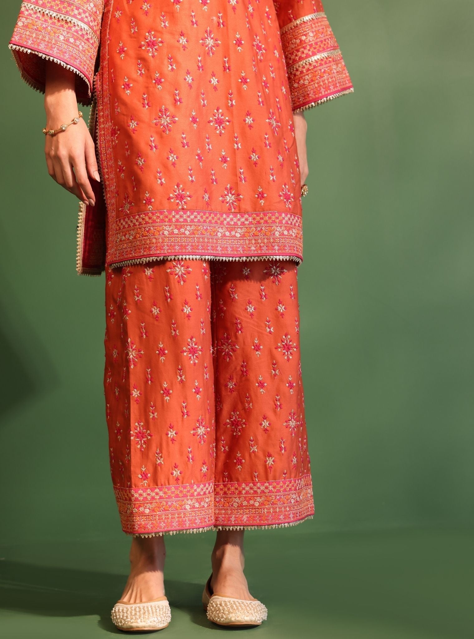 Nikhat Pima Satin Orange Kurta Set