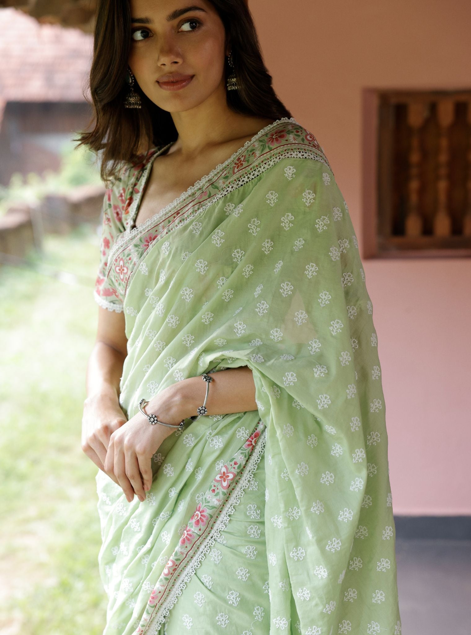 Rasa Supima Cotton Light Green Saree