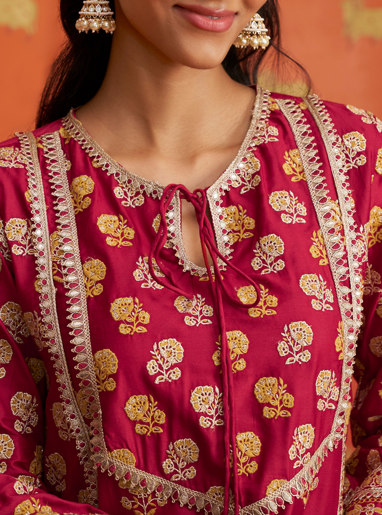 Aphinya Pima Satin Red Kurta Set