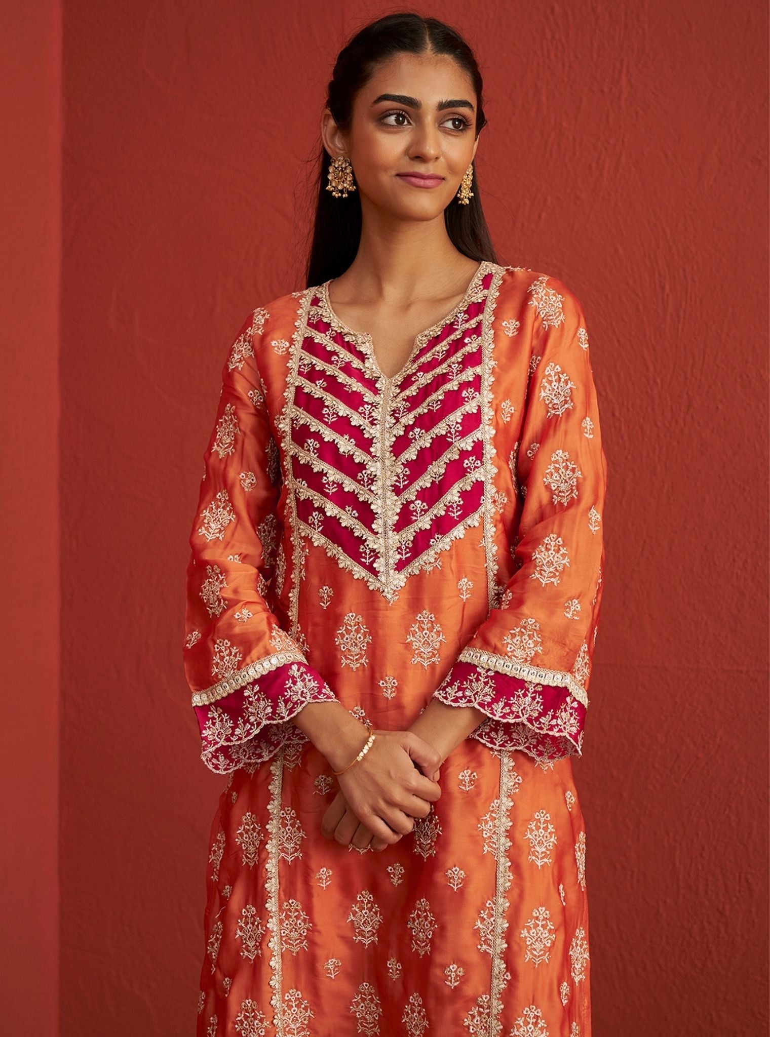 Shubh Organza Satin Burnt Orange Set