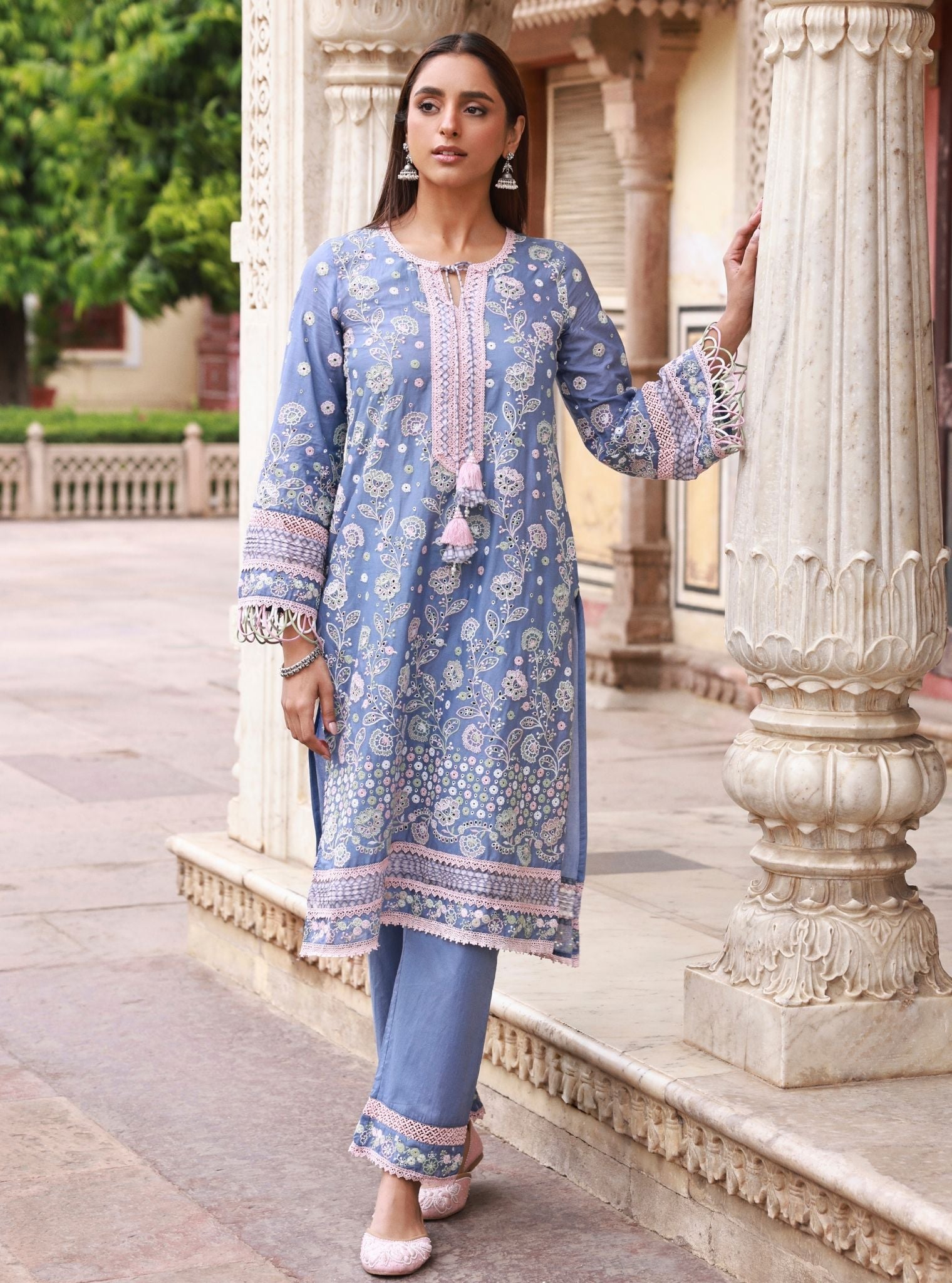 Avarni Supima Cotton Blue Kurta Set