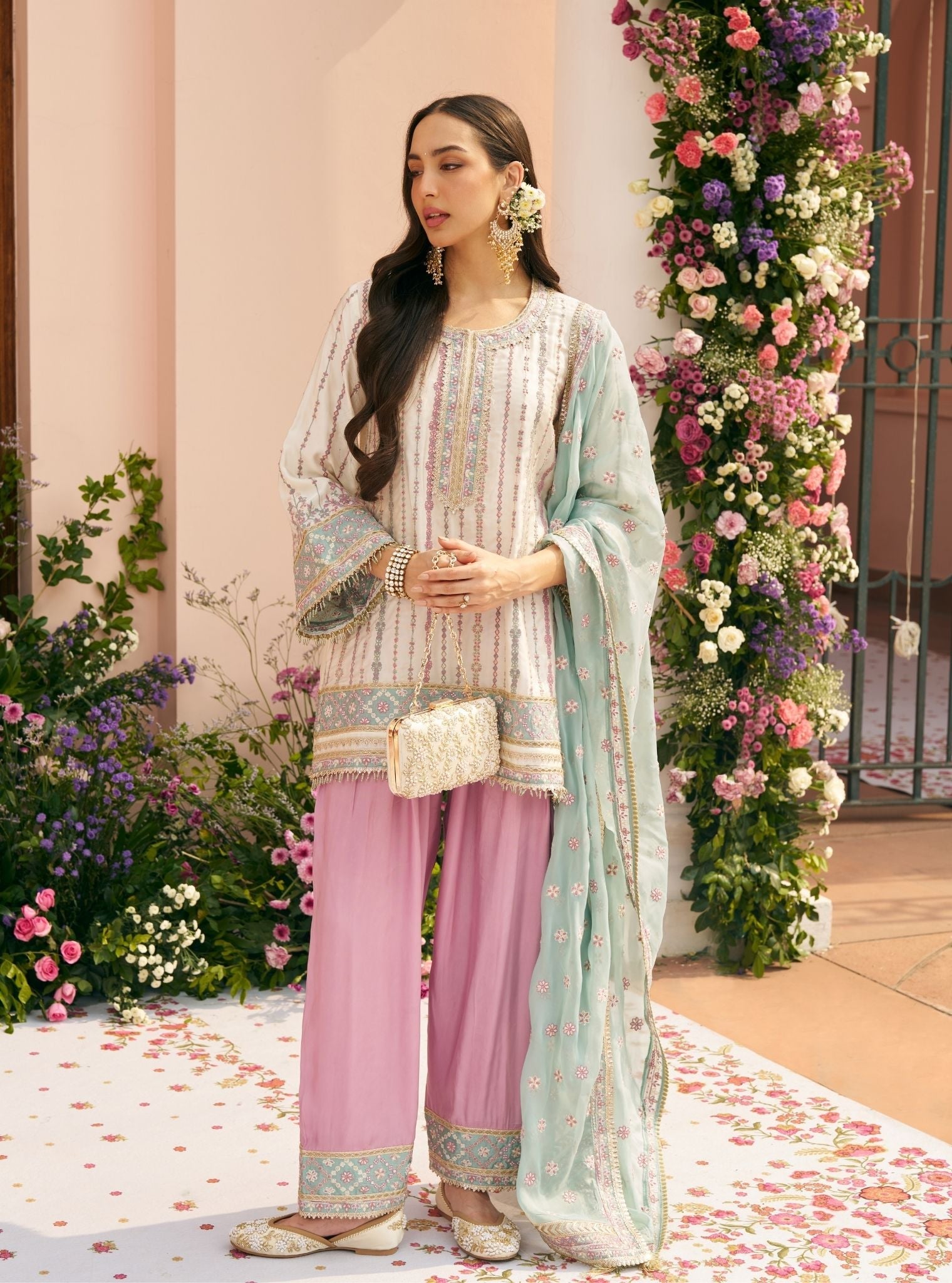 Jhumri Cupro Satin Off White Kurta With Farshi Salwar