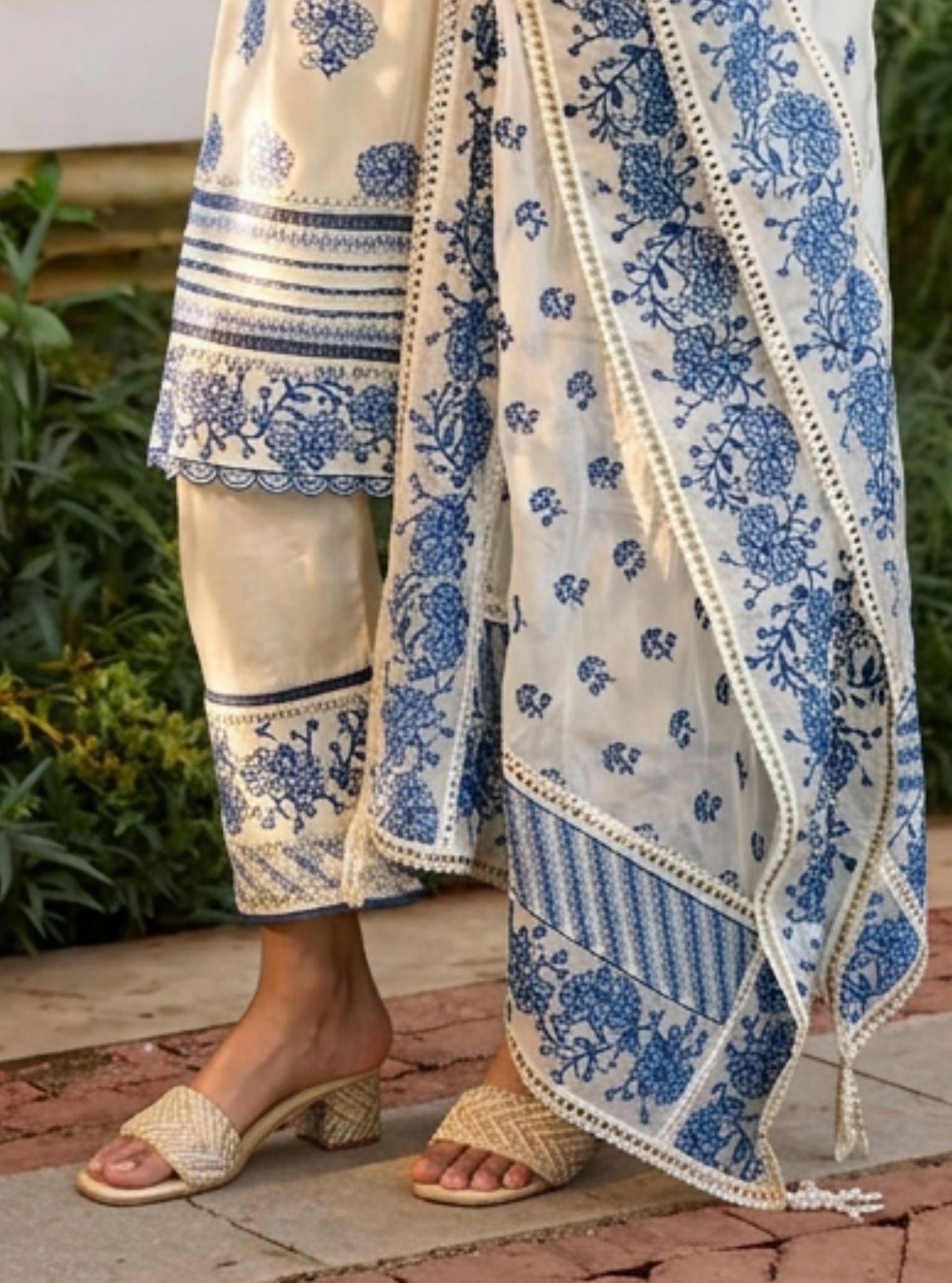 Reha Pima Satin Off White Kurta Set