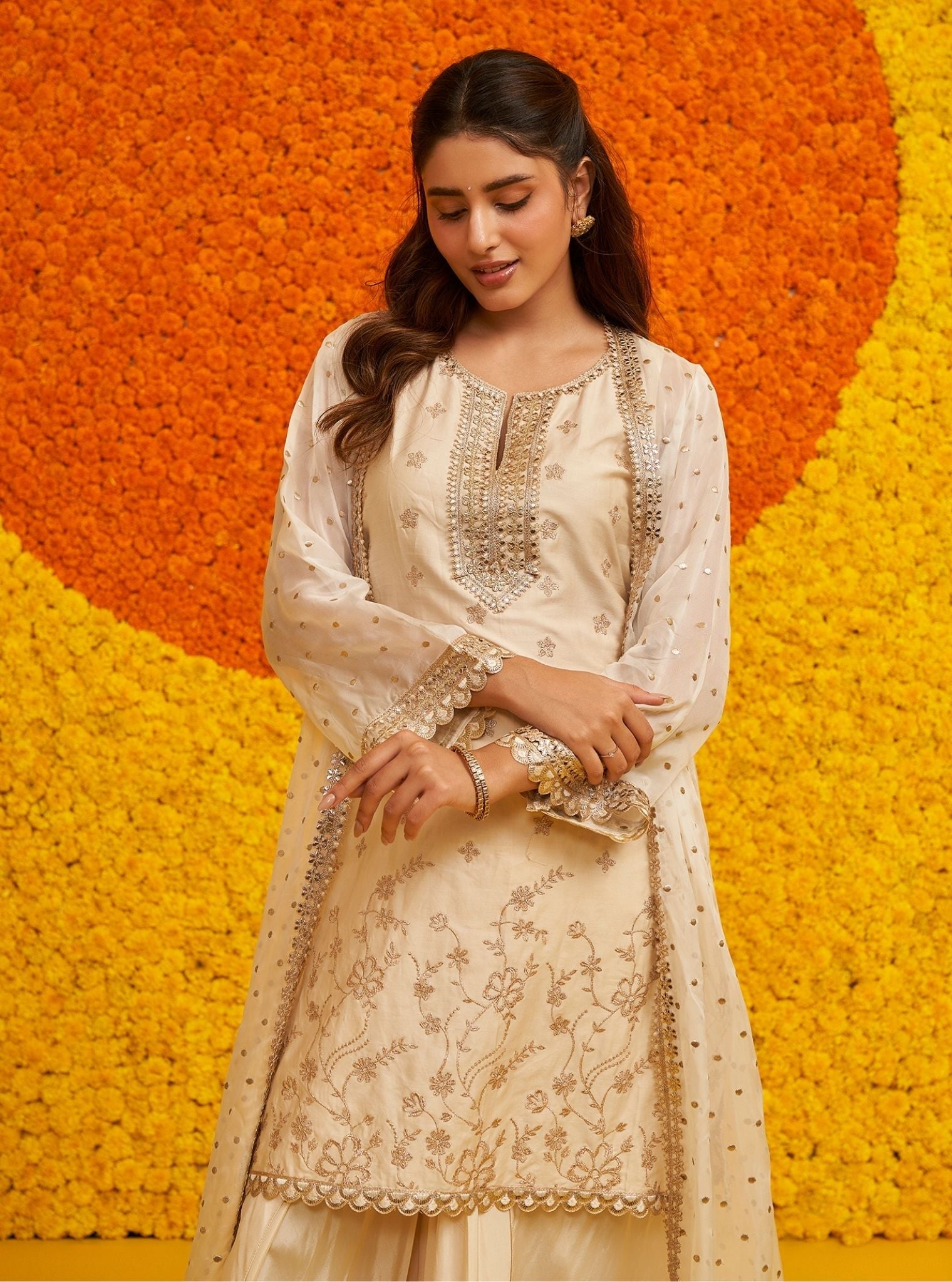 Sukoon Pima Satin Off White Kurta Set