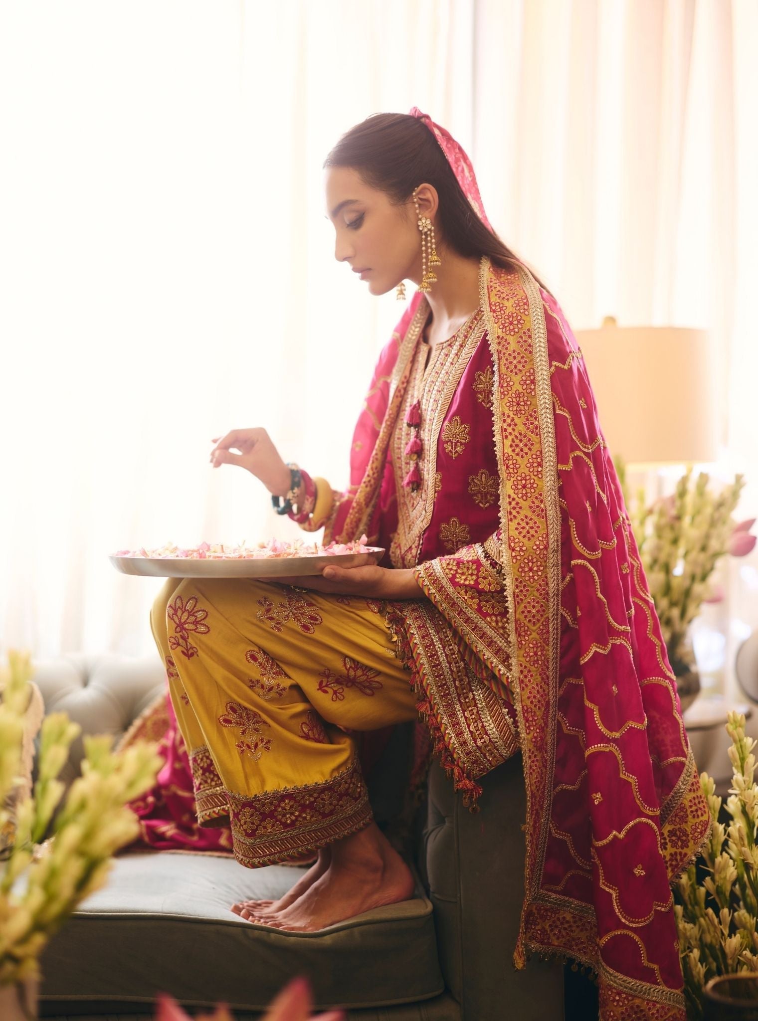 Lani Pima Satin Fuschia Kurta Set