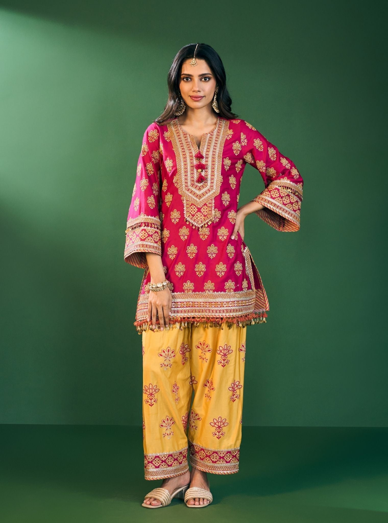 Lani Pima Satin Fuchsia Kurta With Farshi Salwar