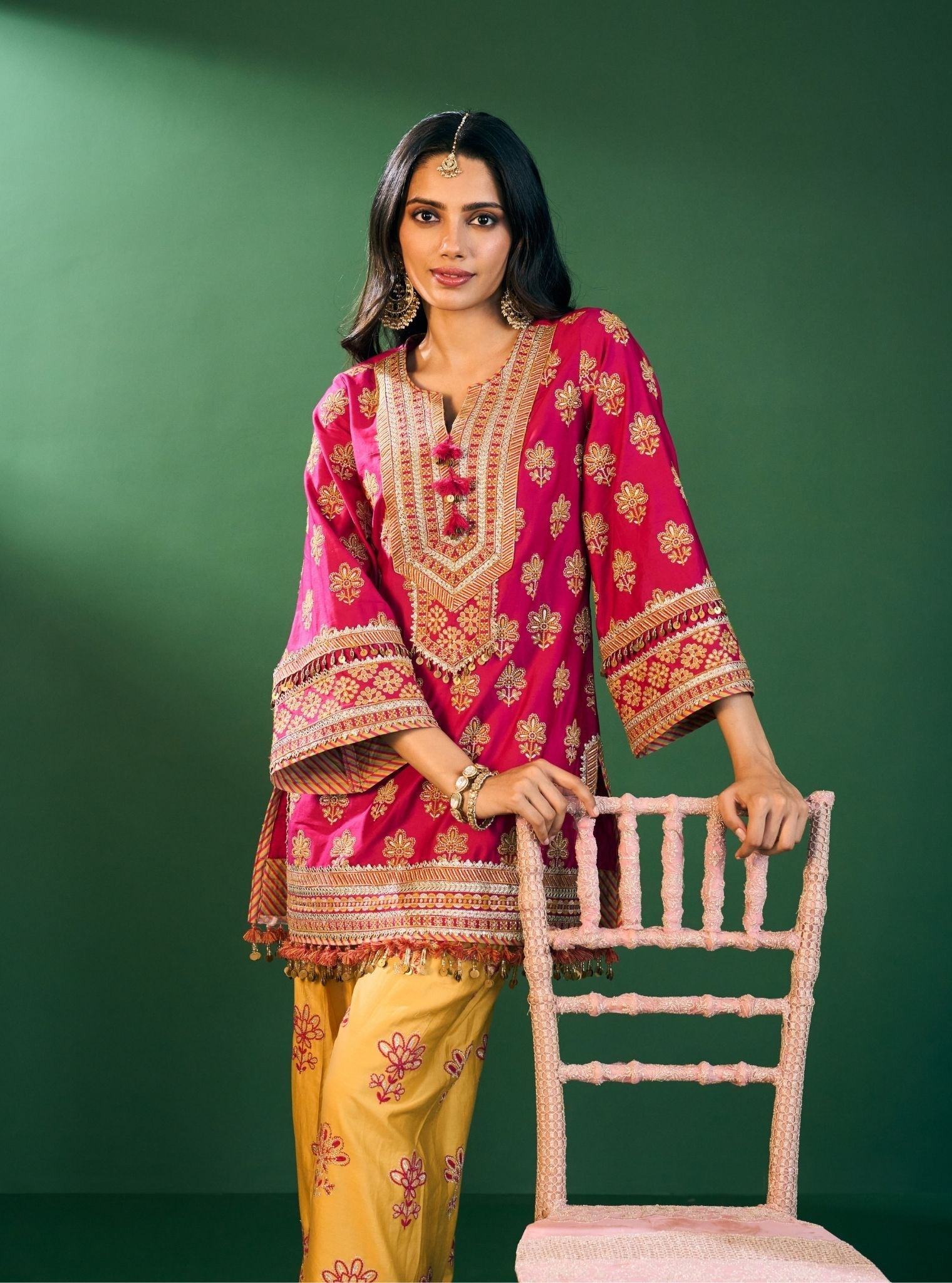 Lani Pima Satin Fuchsia Kurta With Farshi Salwar