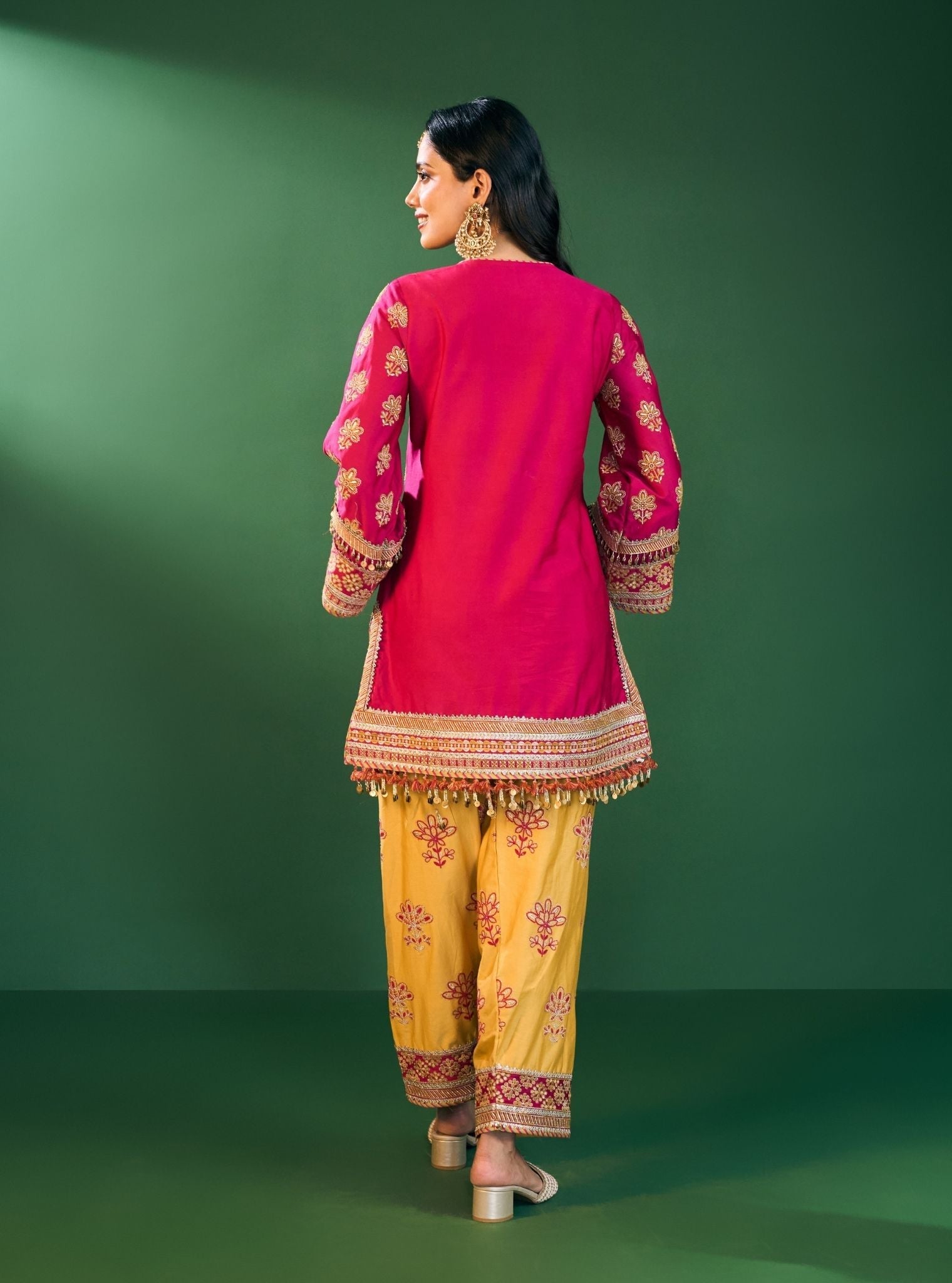 Lani Pima Satin Fuchsia Kurta With Farshi Salwar