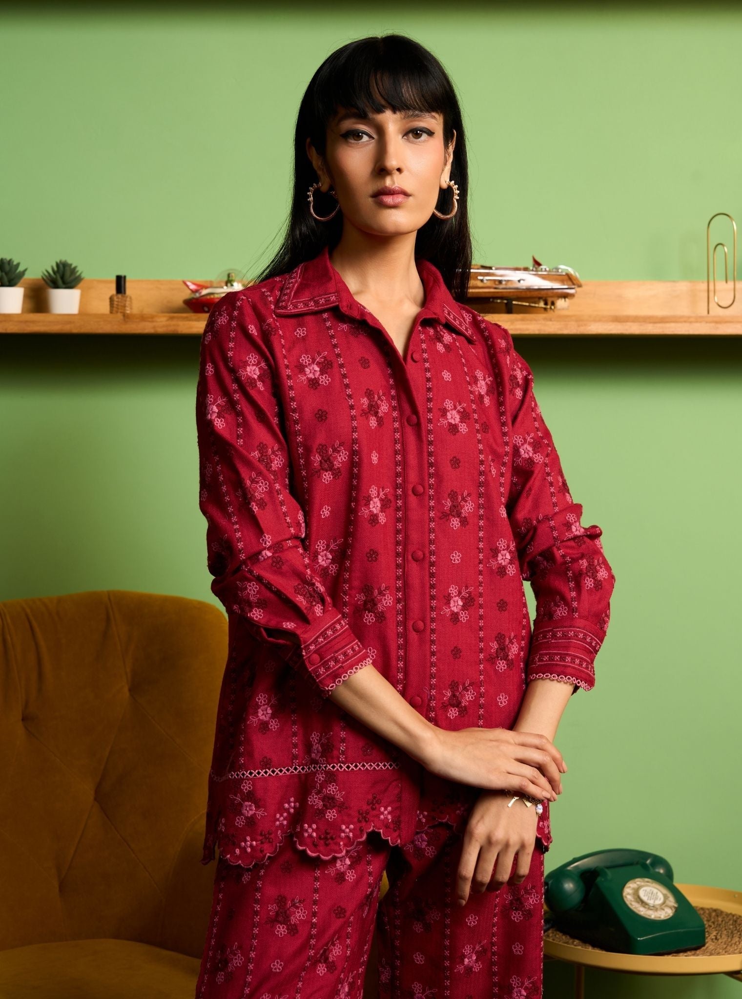 Norah Wool Wine Shirt Set