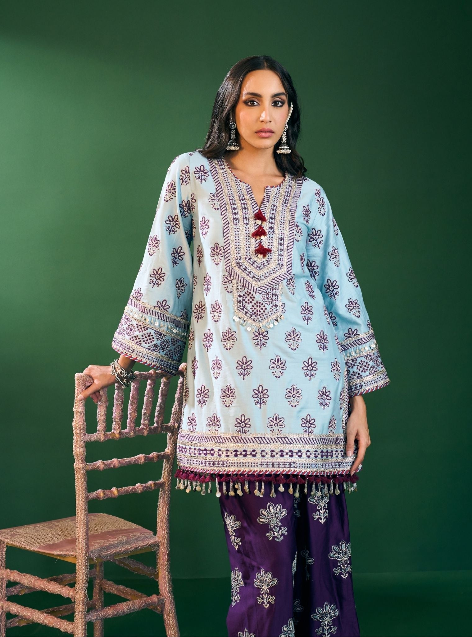 Lani Pima Satin Sky Blue Kurta Set