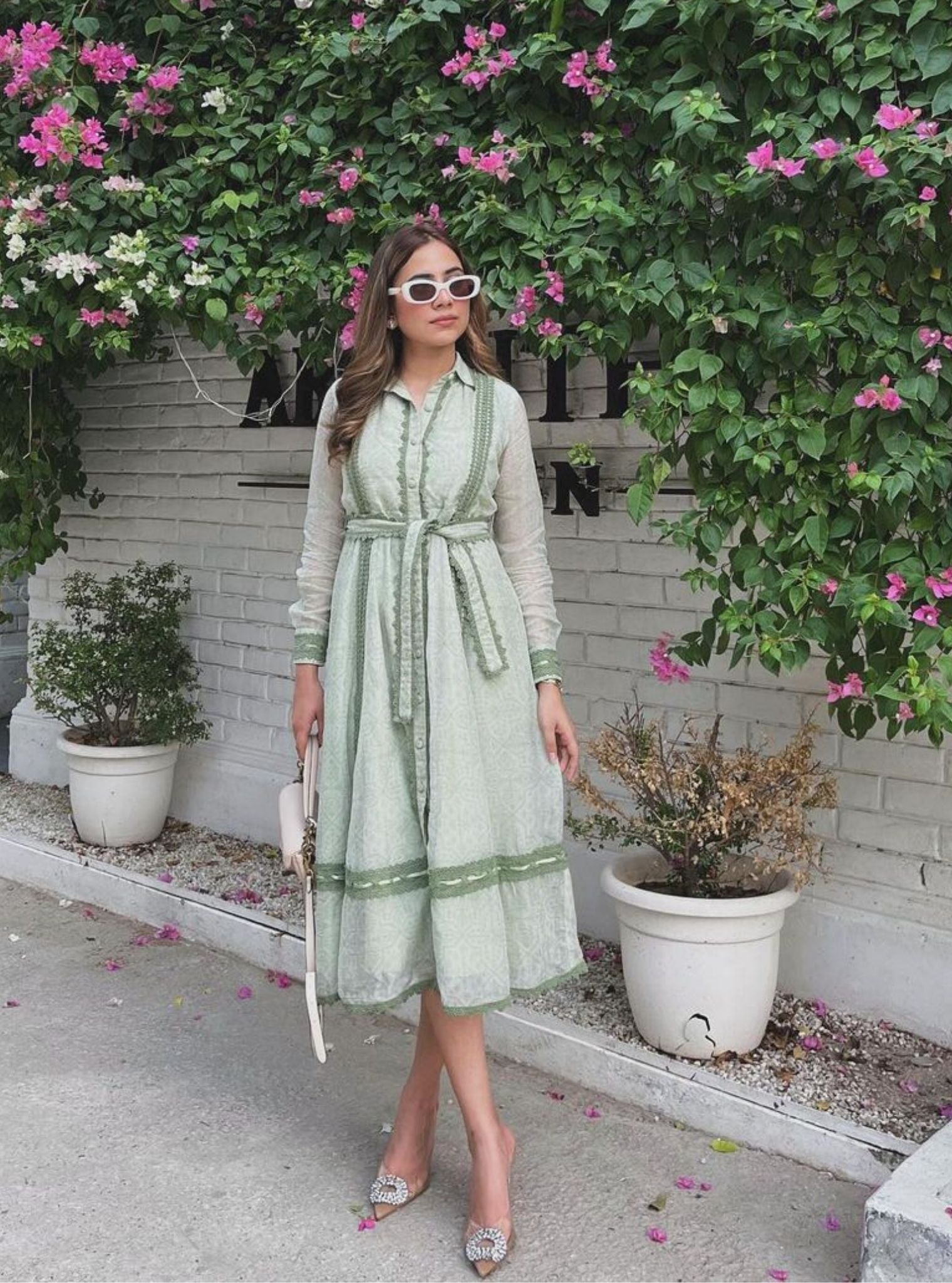 Liz Organza Printed Green Long Dress