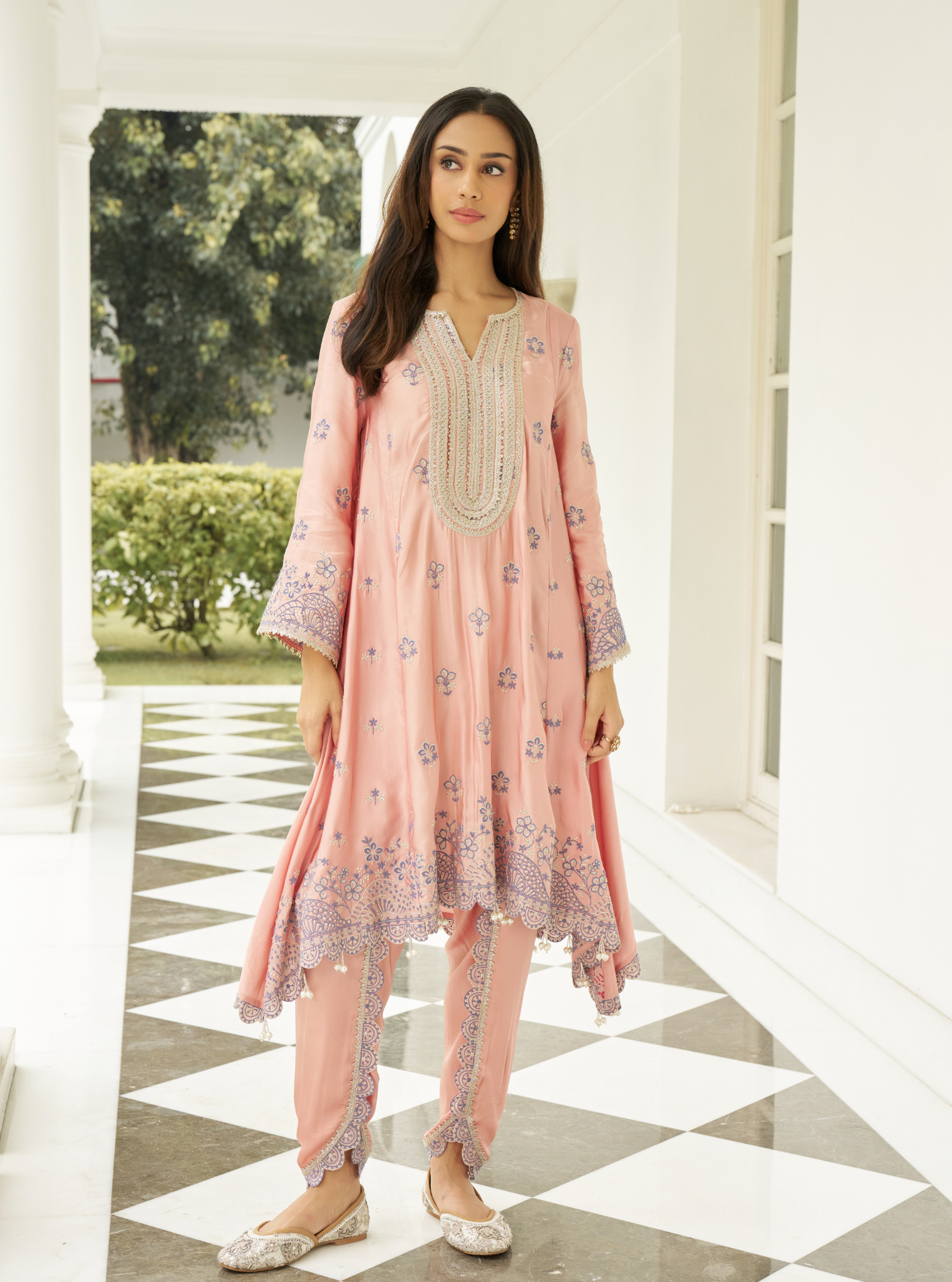 Angana Cupro Satin Pink Kurta Set