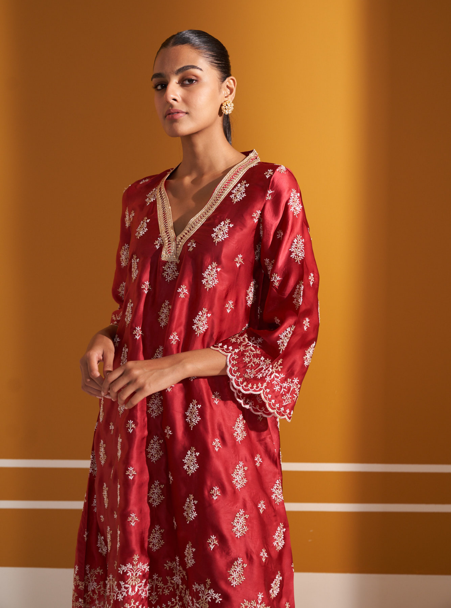 Callaia Cupro Satin Red Kurta Set