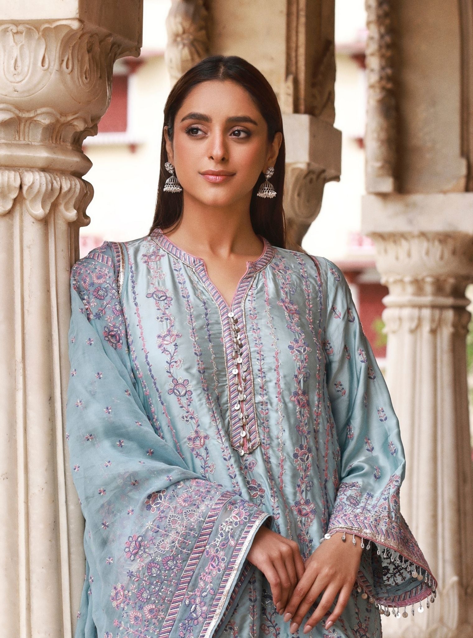 Pralika Bemberg Satin Blue Kurta Set