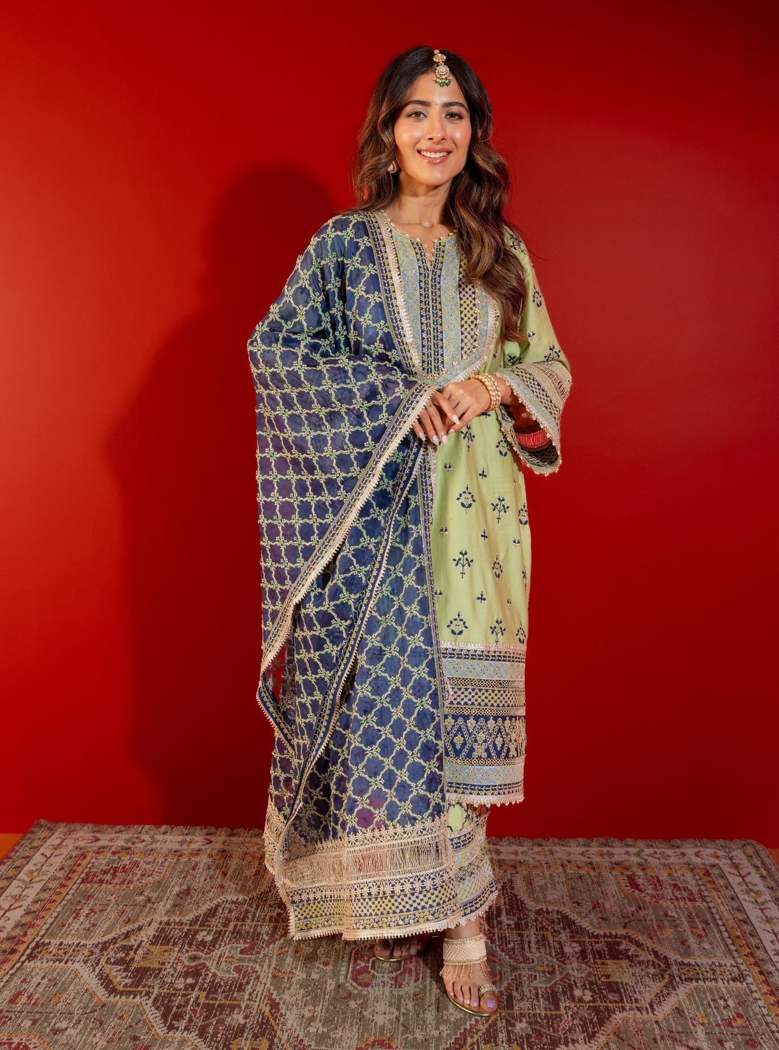 Shagun Pima Satin Green Kurta Set