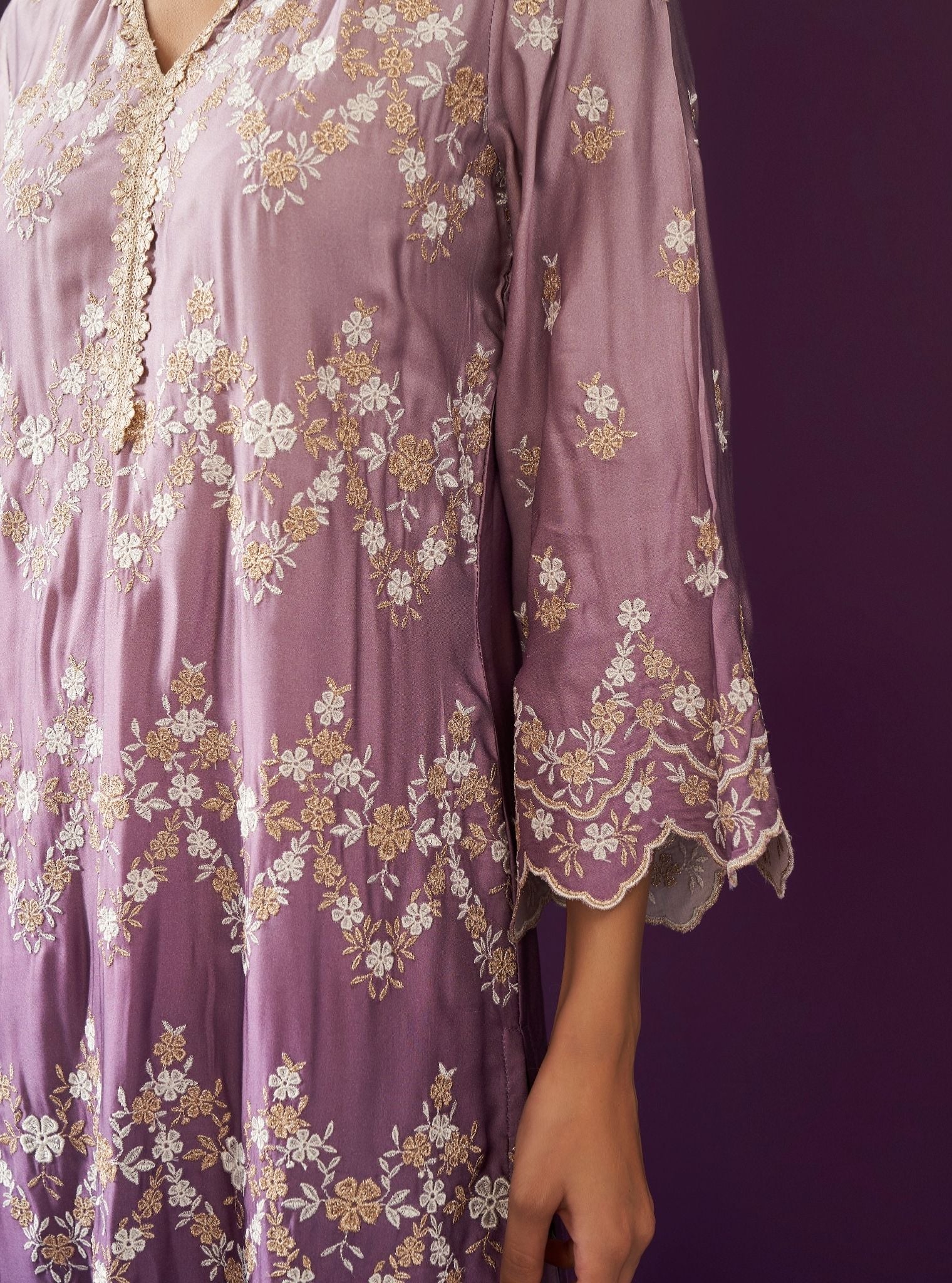 Canna Ombre Cupro Satin Purple Kurta Set