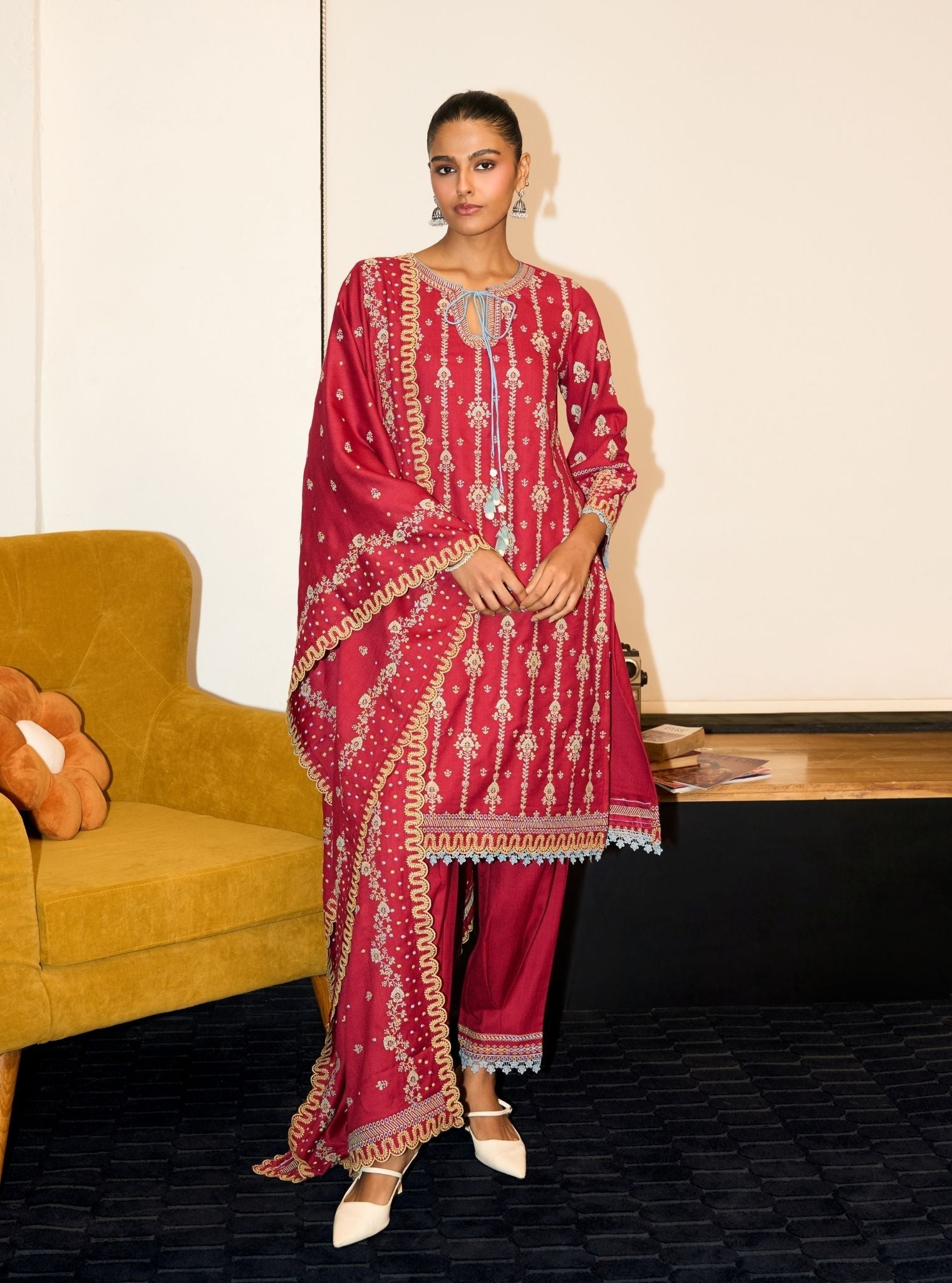 Celia Wool Wine Kurta Set