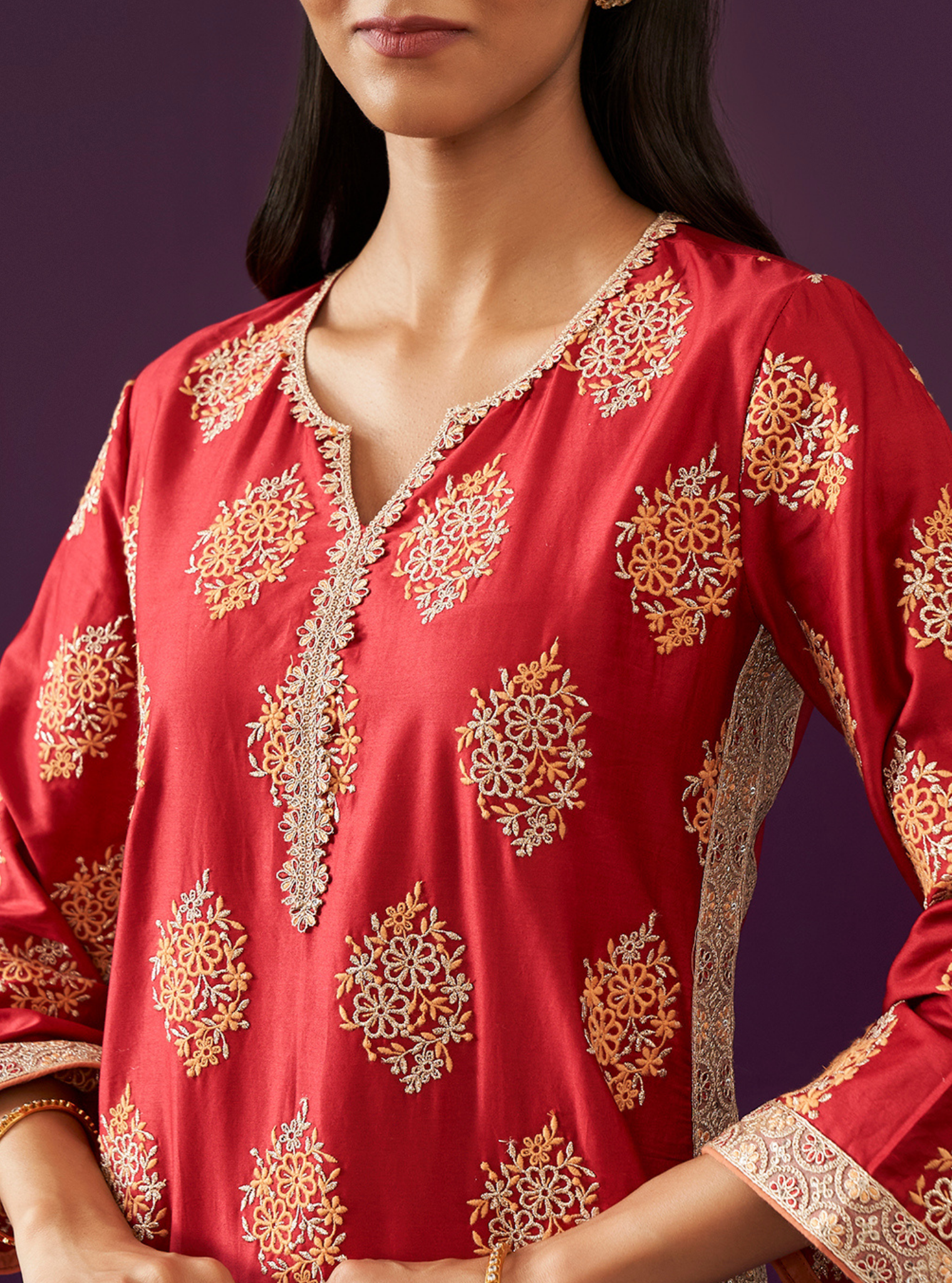 Calita Pima Satin Red Kurta Set