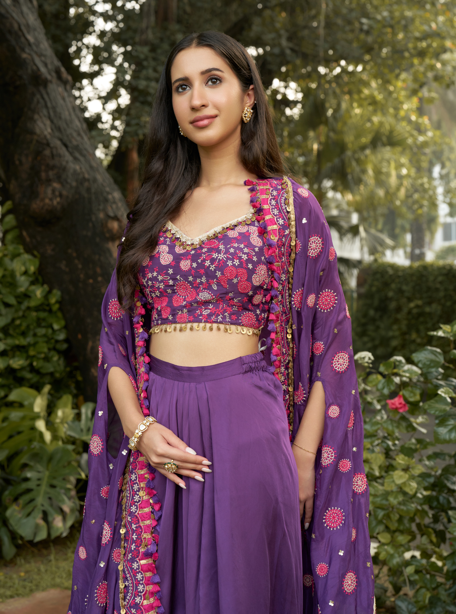 Parinay Glass Organza Purple Cape With Skirt