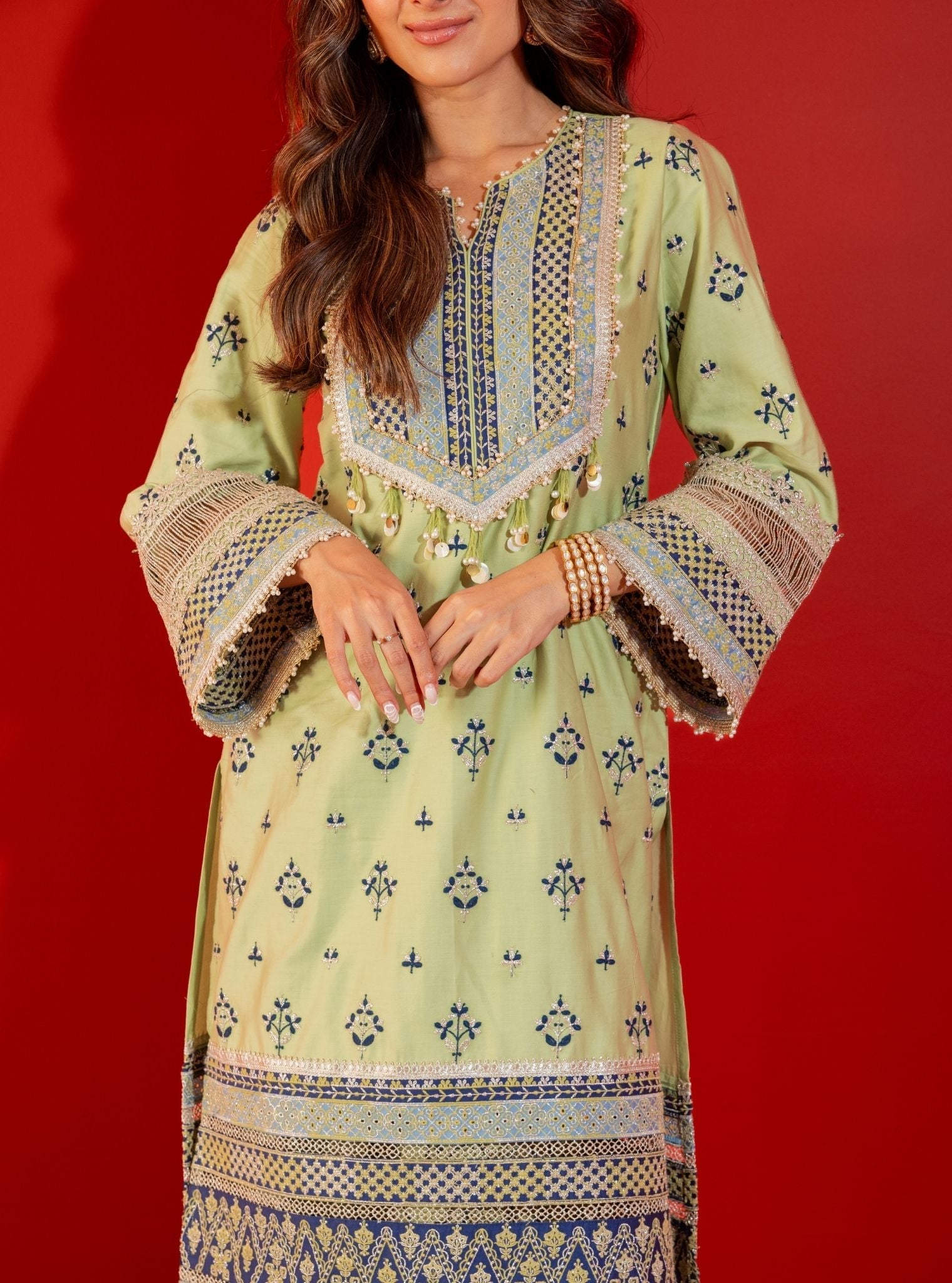 Shagun Pima Satin Green Kurta Set