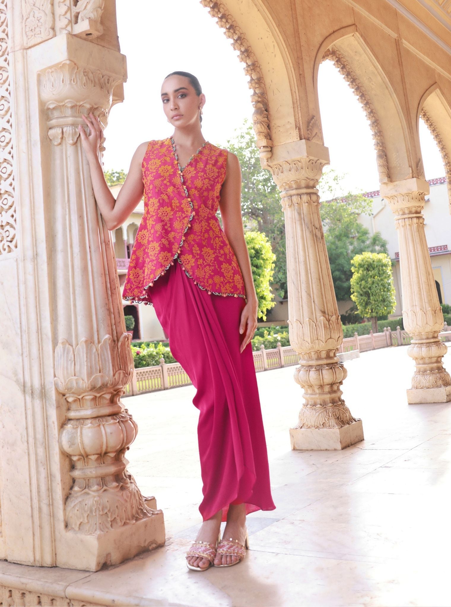 Mehira Supima Cotton Fuschia Jacket Set