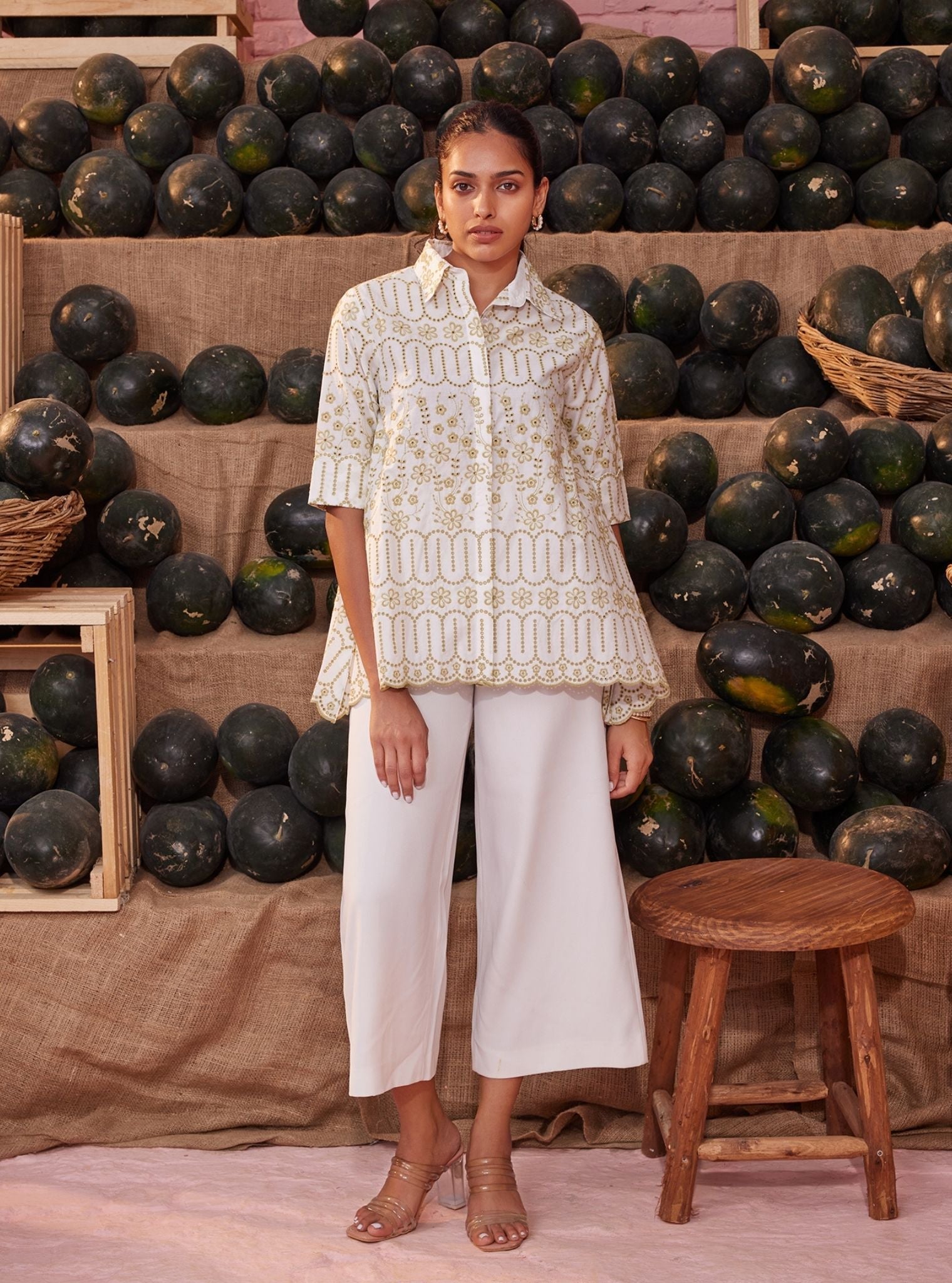 Erica Cotton White Green Shirt