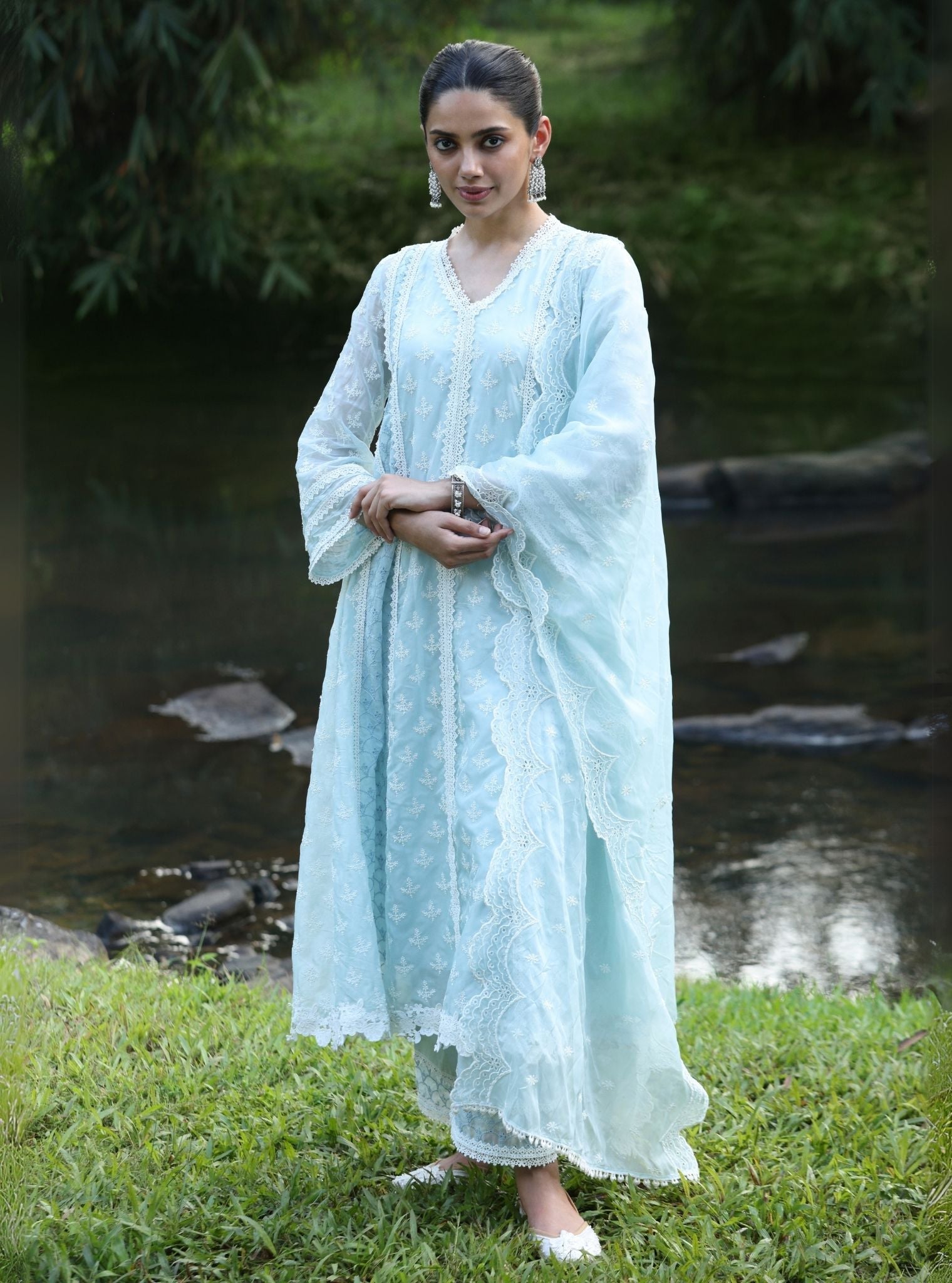 Maheen Organza Blue Anarkali Kurta Set