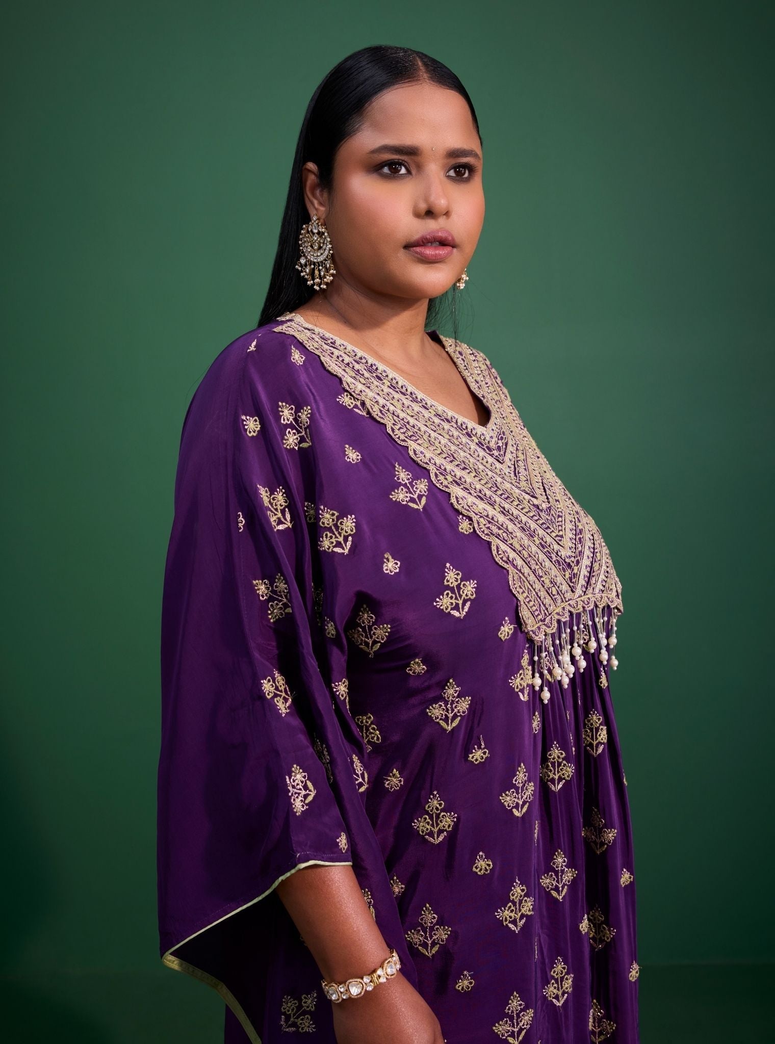 Janam Crepe Purple Kaftan With Pant