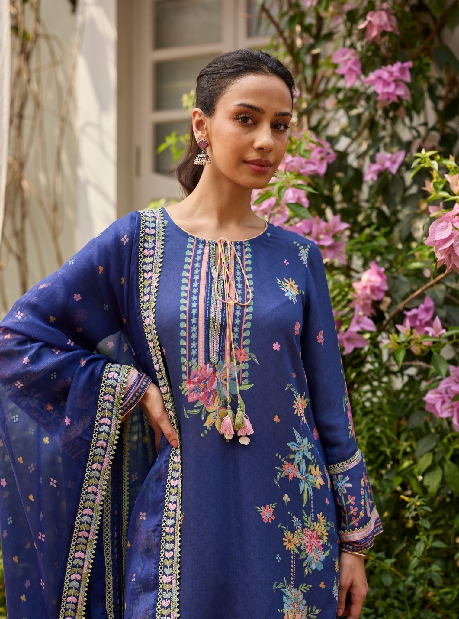 Enaara Lawn Navy Kurta With Farshi Salwar