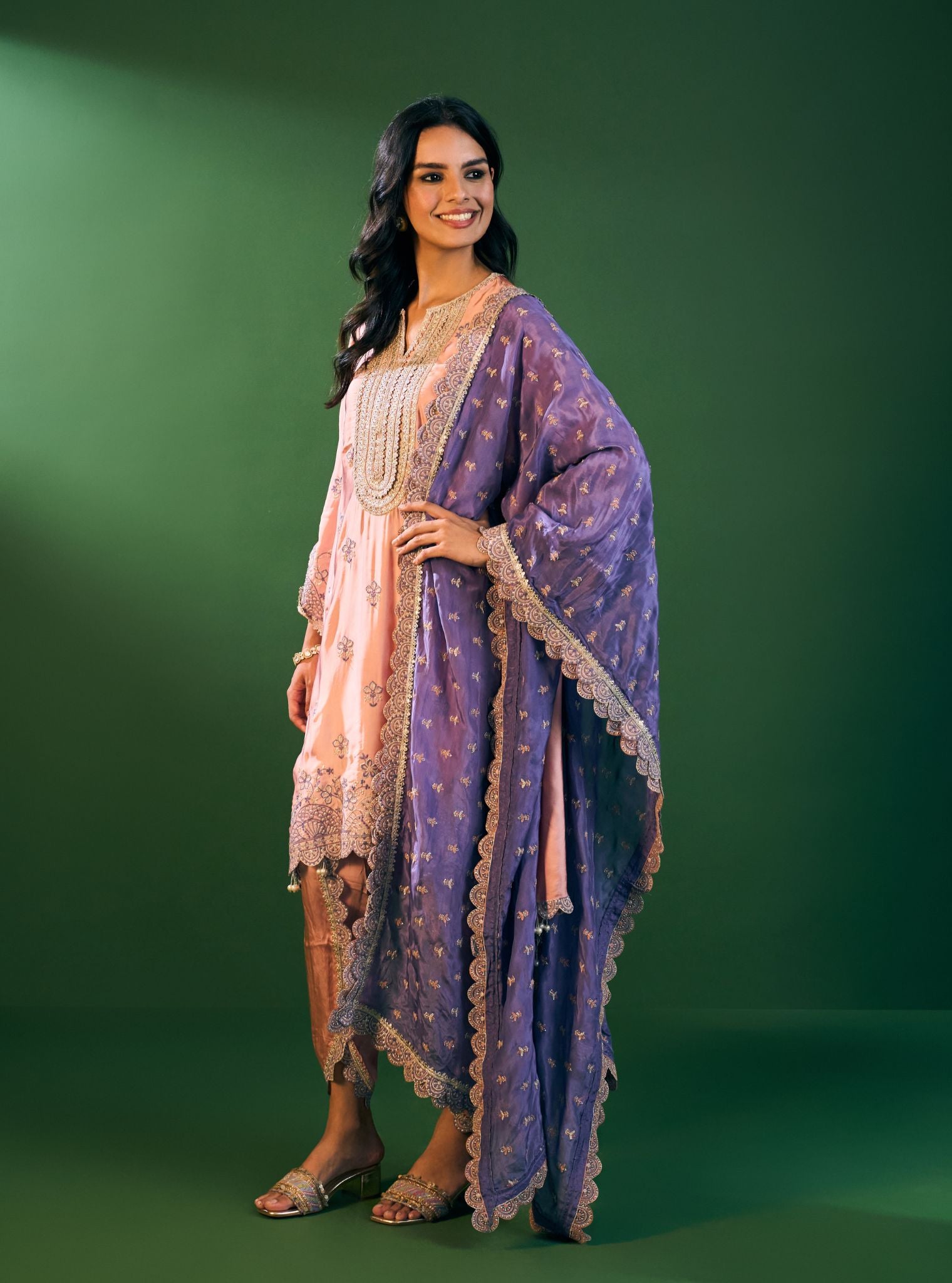 Angana Cupro Satin Pink Kurta Set