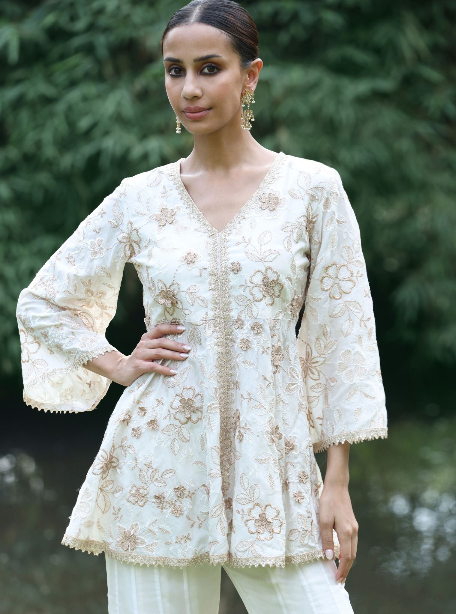 Manjha Modal Silk Off White Top Set