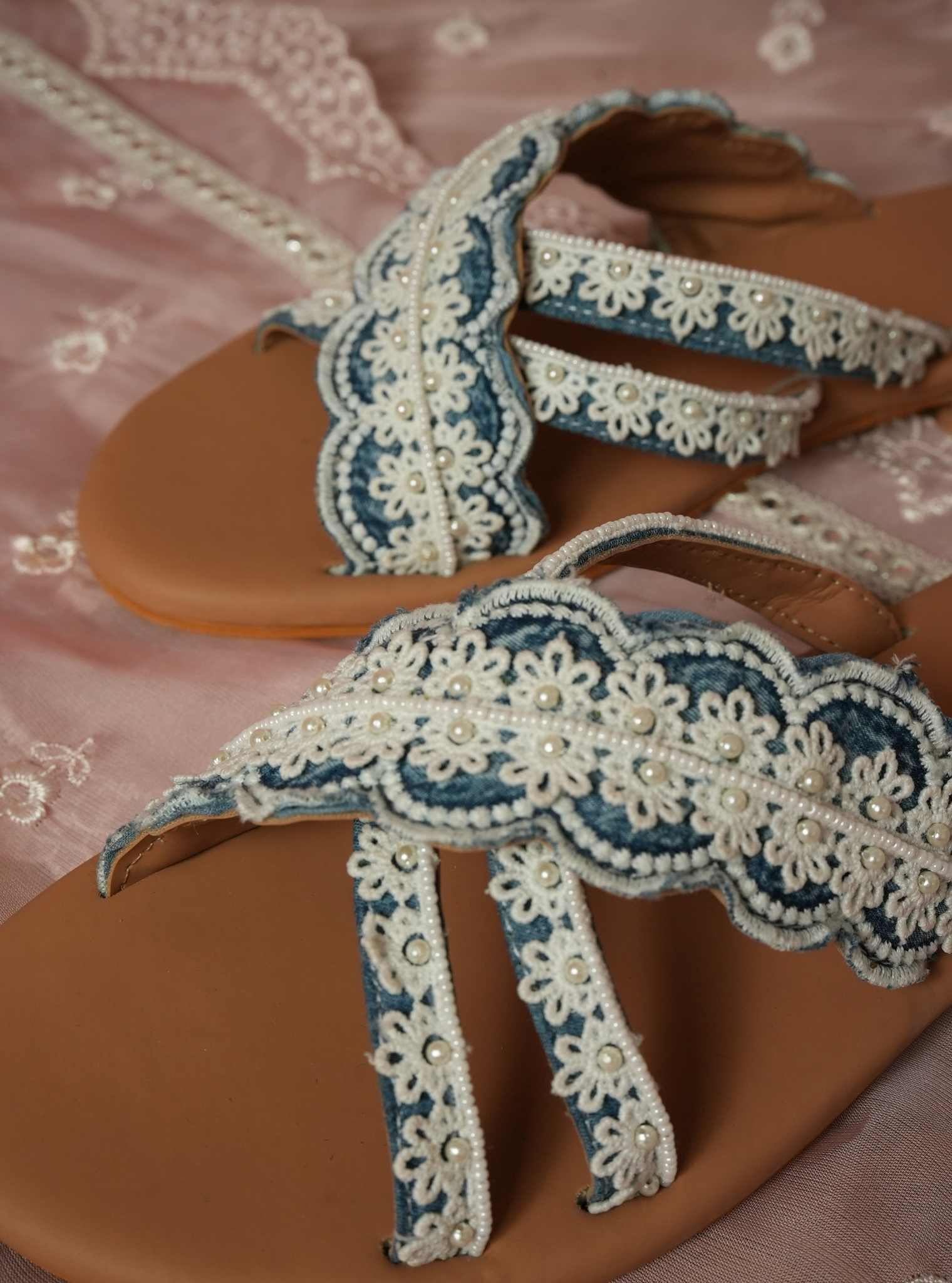 Bella Denim Cross Strap Flat