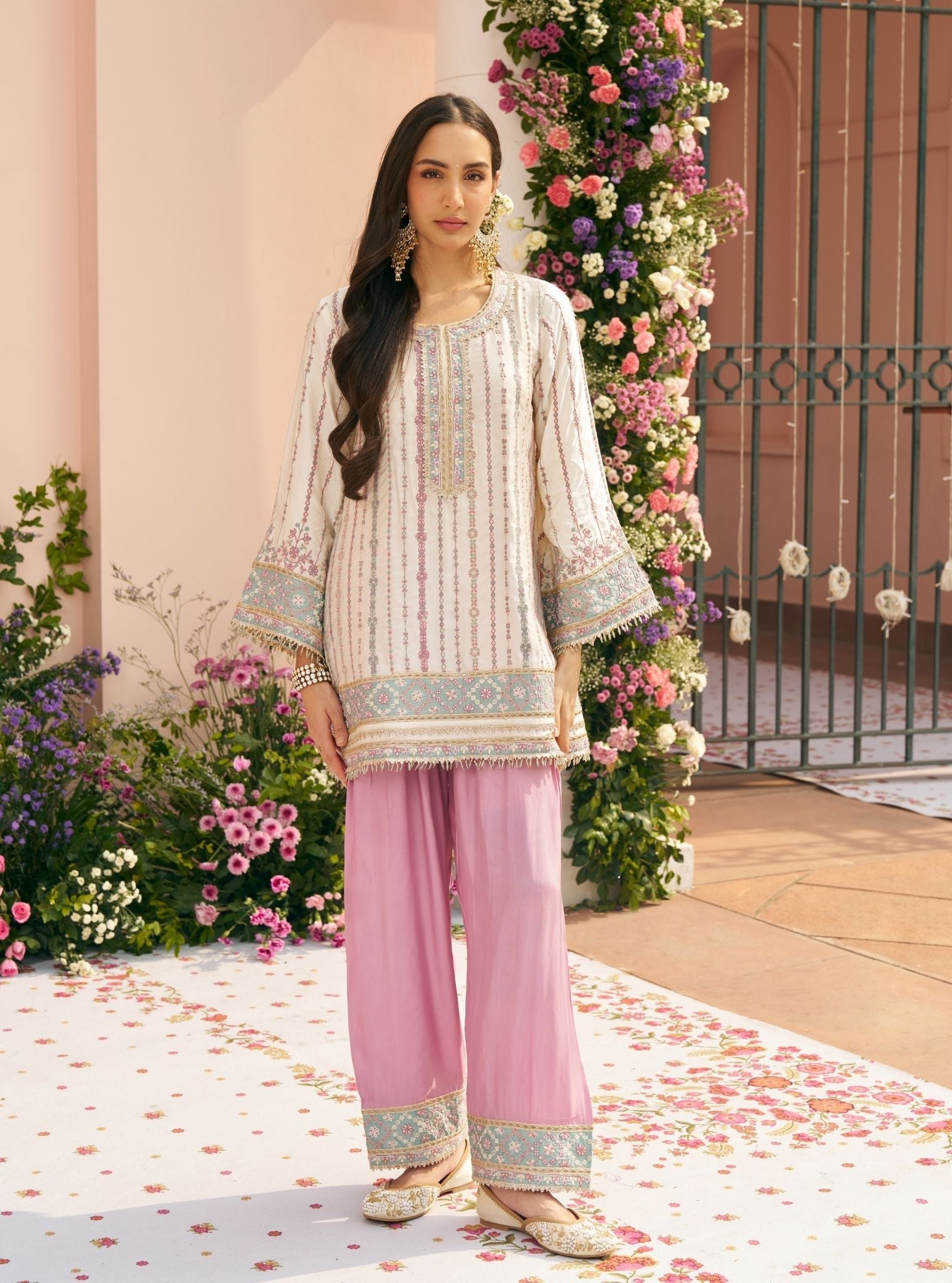 Jhumri Cupro Satin Off White Kurta With Farshi Salwar