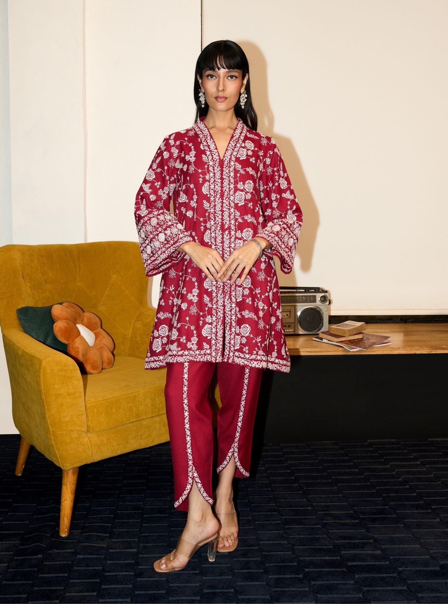 Greta Wool Wine Kurta Set