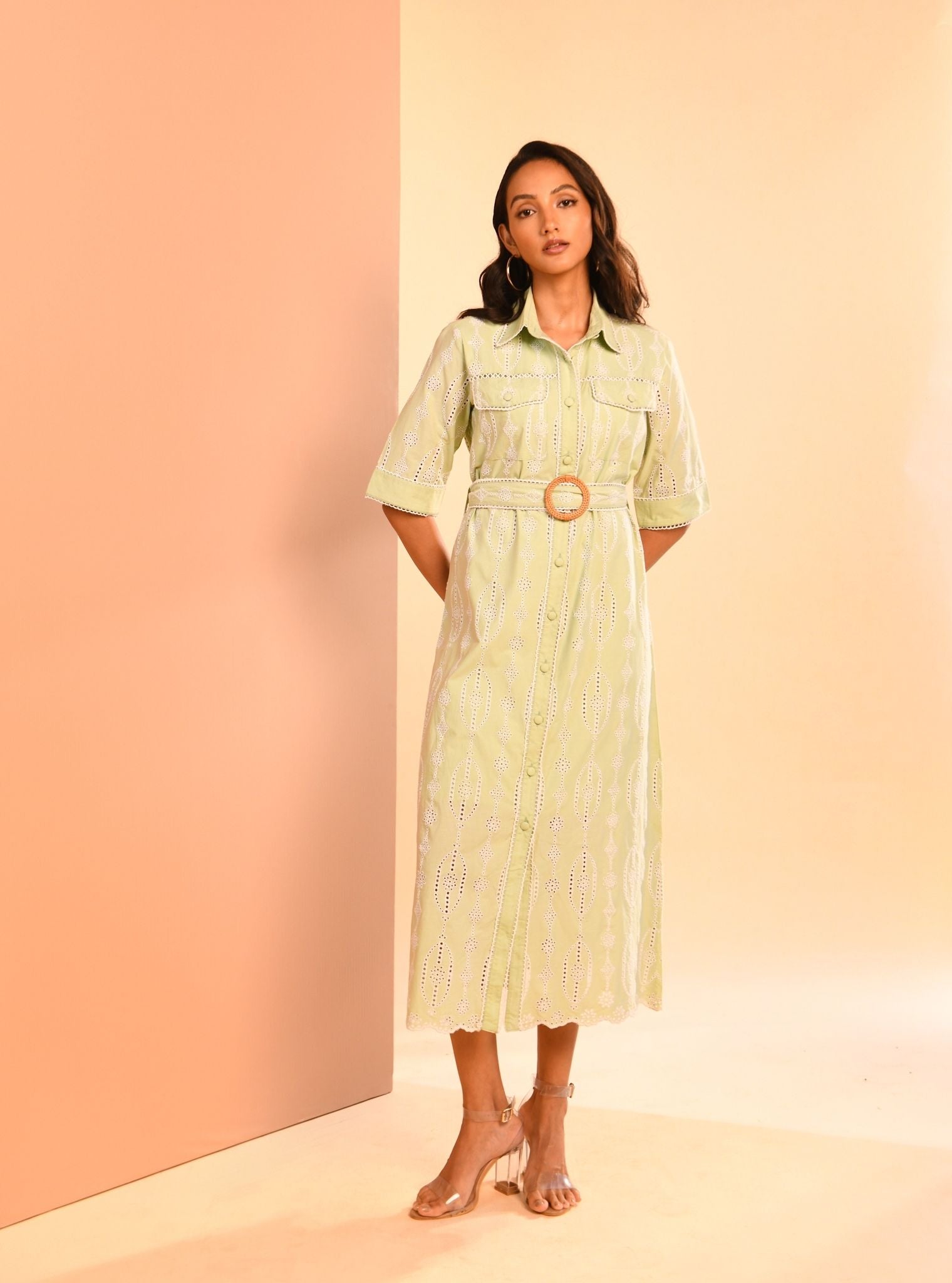 Rosaria Cotton Green Long Dress