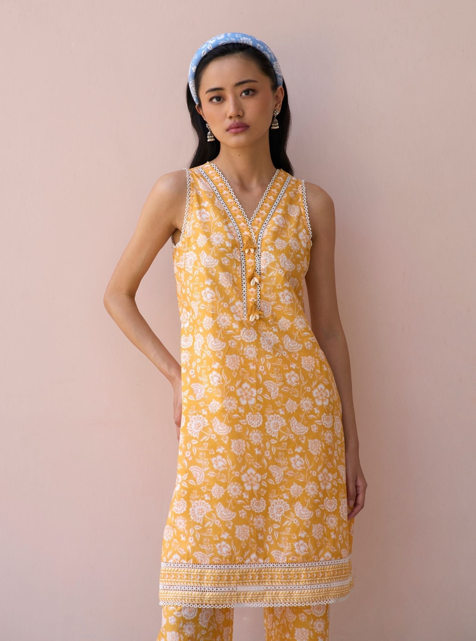 Aubriet Mustard Mulmul Cotton Kurta & Pant Set