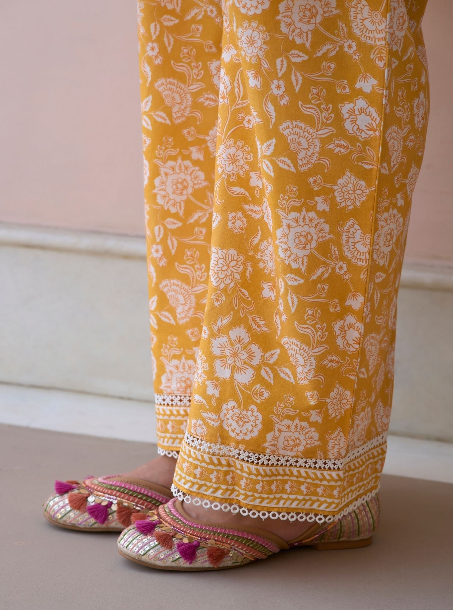 Aubriet Mustard Mulmul Cotton Kurta & Pant Set