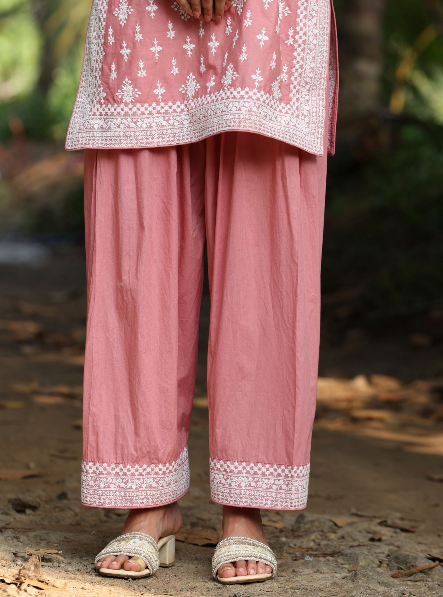 Mulmul Cotton Sree Salmon Pink Kurta With Mulmul Cotton Sree Salmon Pink Salwar