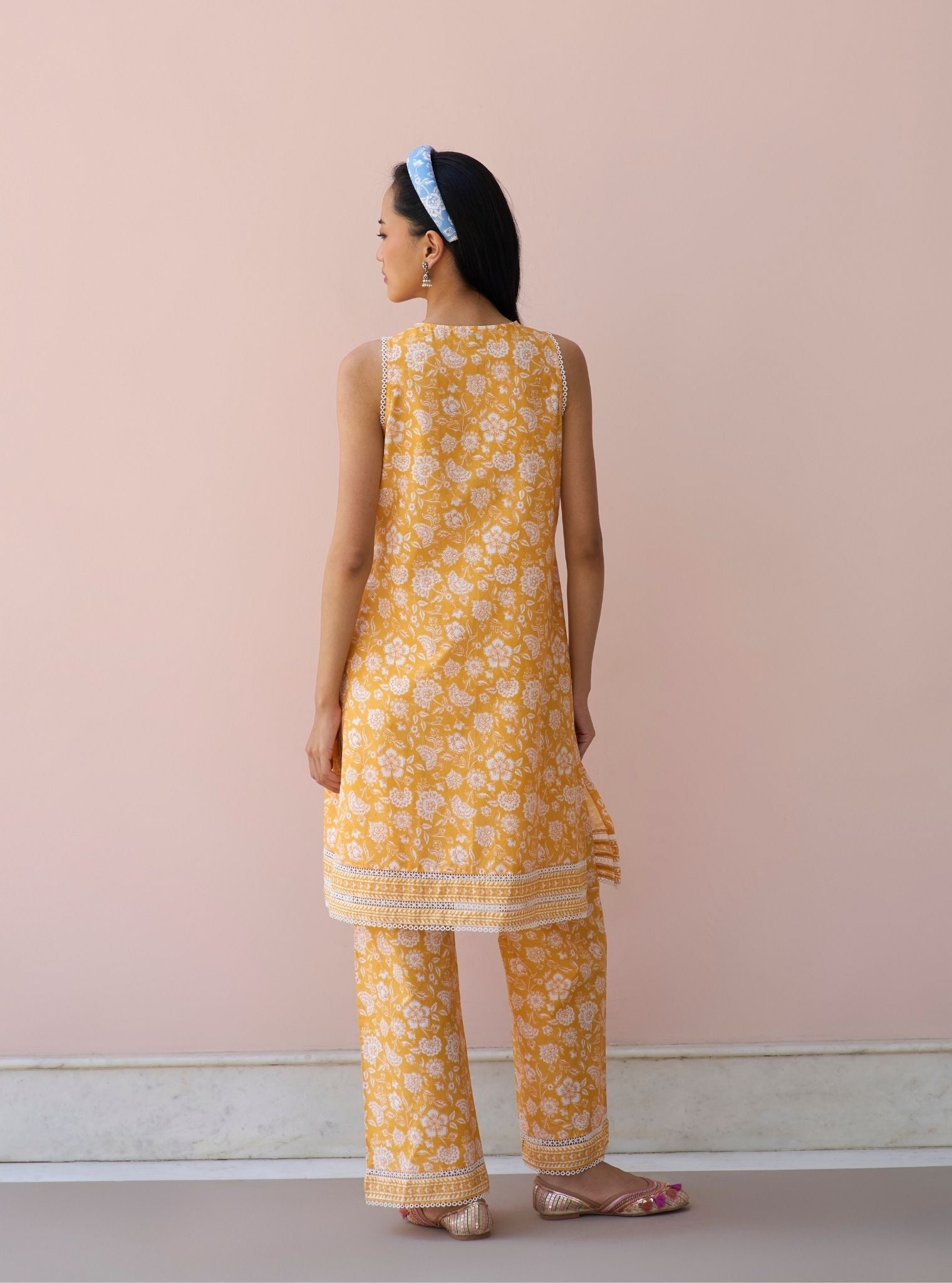 Aubriet Mustard Mulmul Cotton Kurta & Pant Set