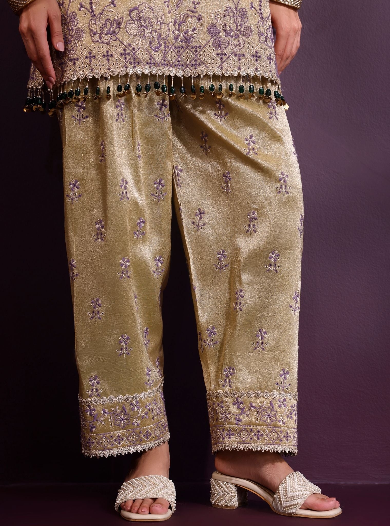 Lovi Tissue Pista Green Kurta Set