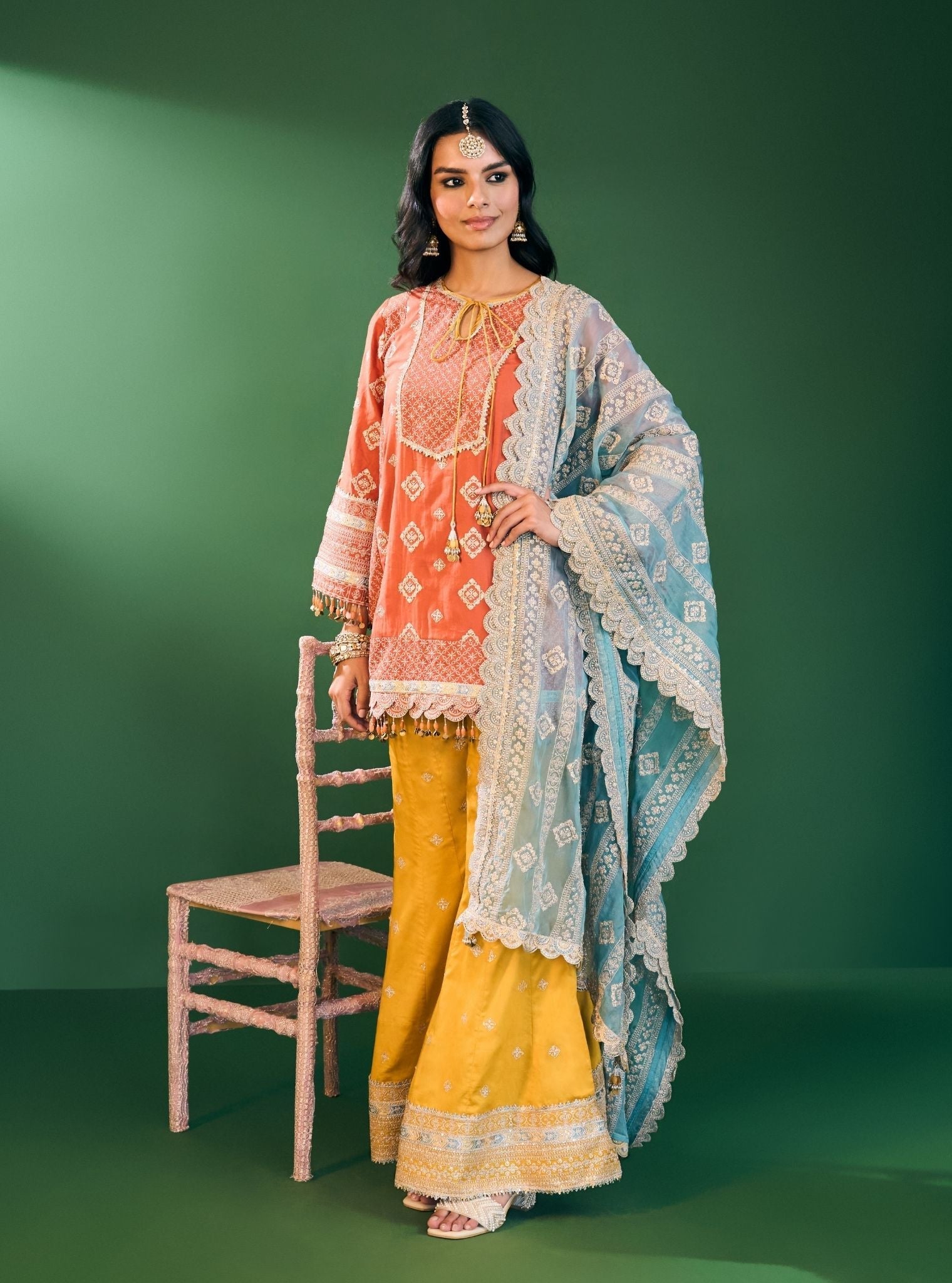 Hira Pima Satin Orange Kurta Set