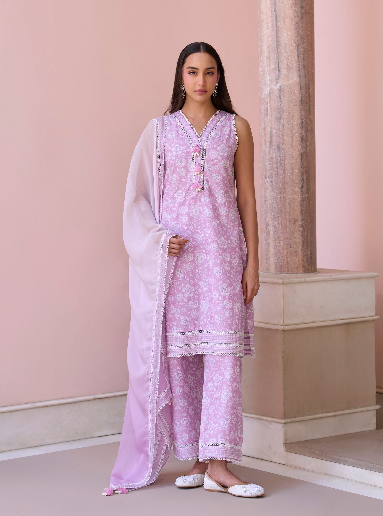 Aubriet Lilac Mulmul Cotton Kurta & Pant Set